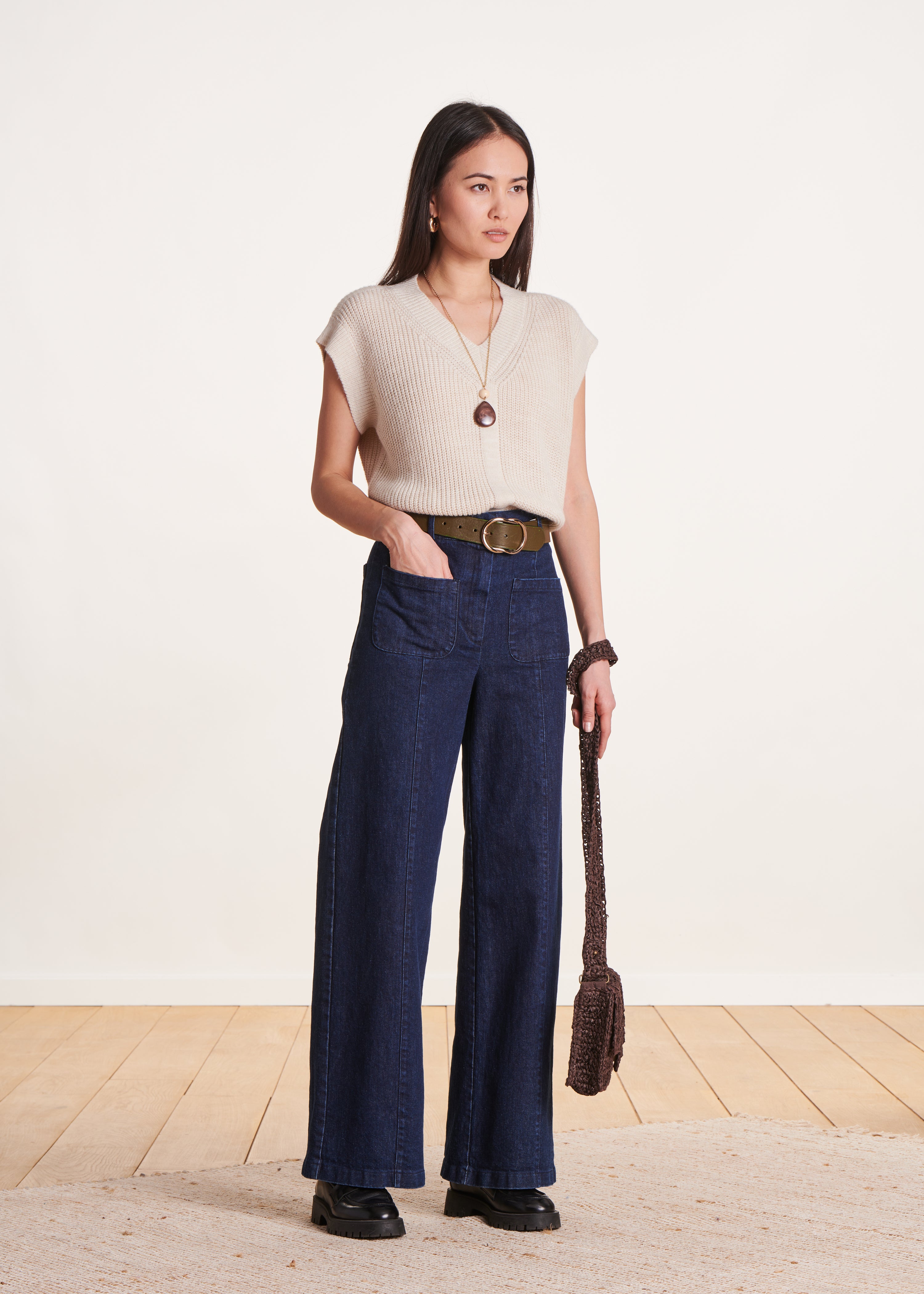 Jean large brut taille haute