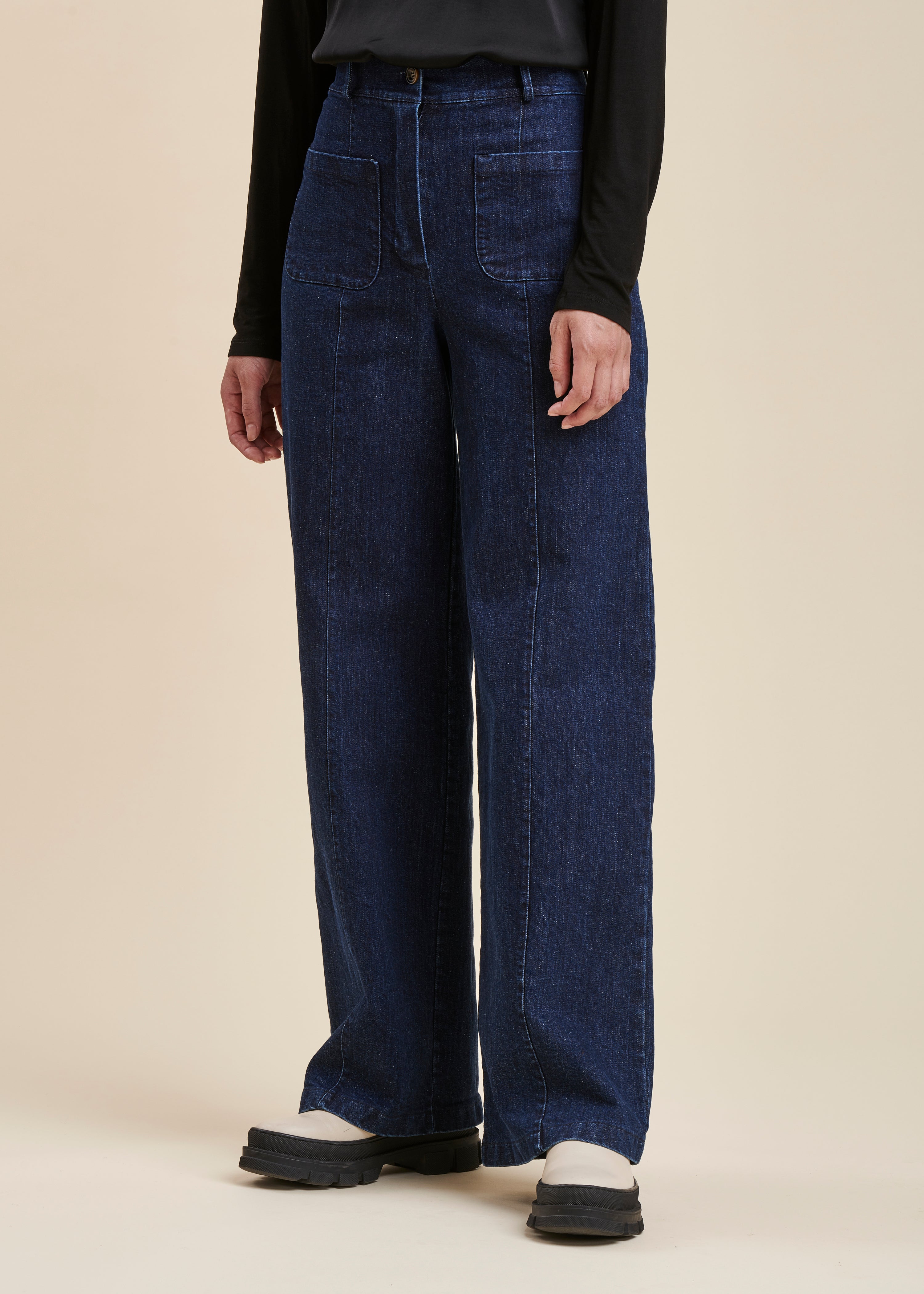 High-waisted raw flare jeans