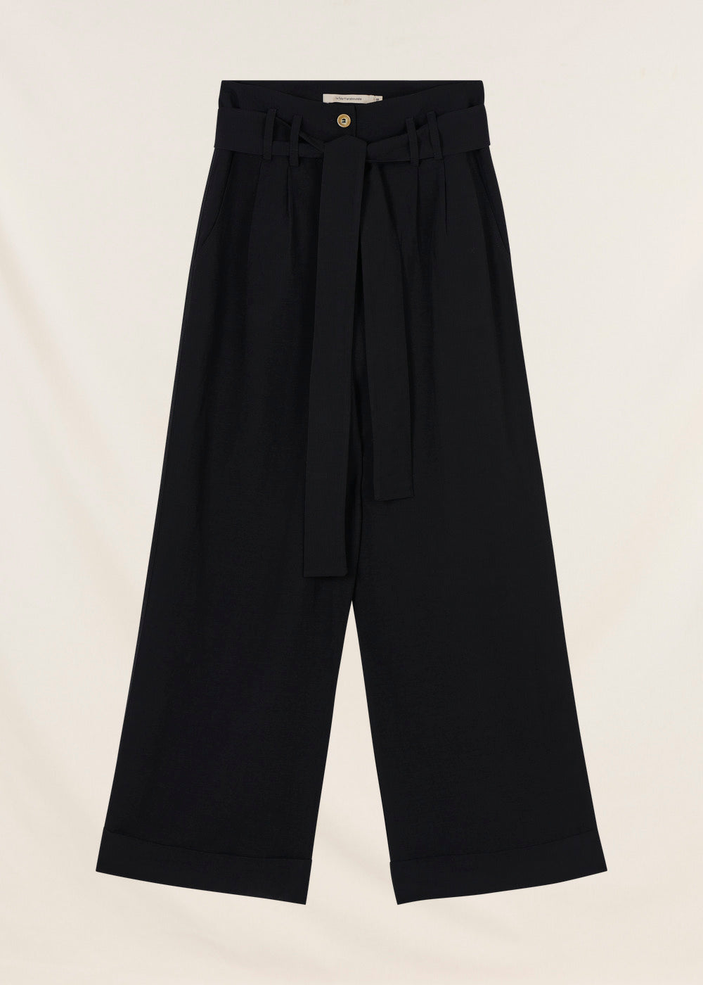 Pantalon ample noir taille haute en viscose lin