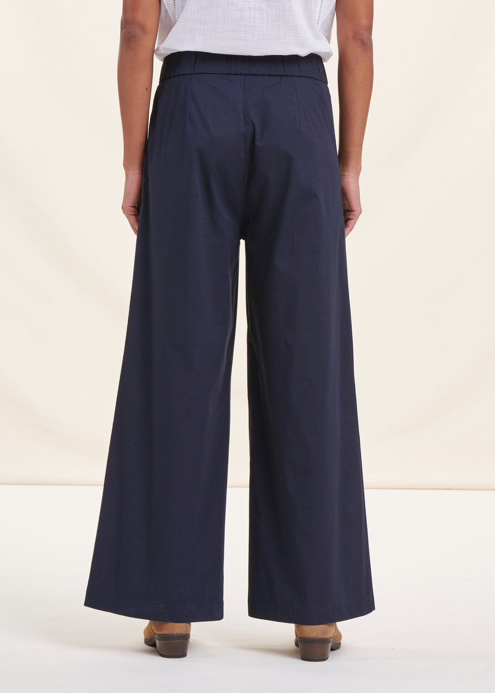 Navy blue wide-leg cotton pants