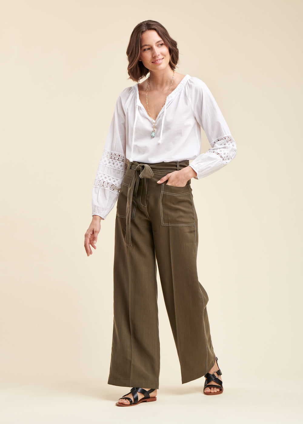 Pantalon large ceinturé