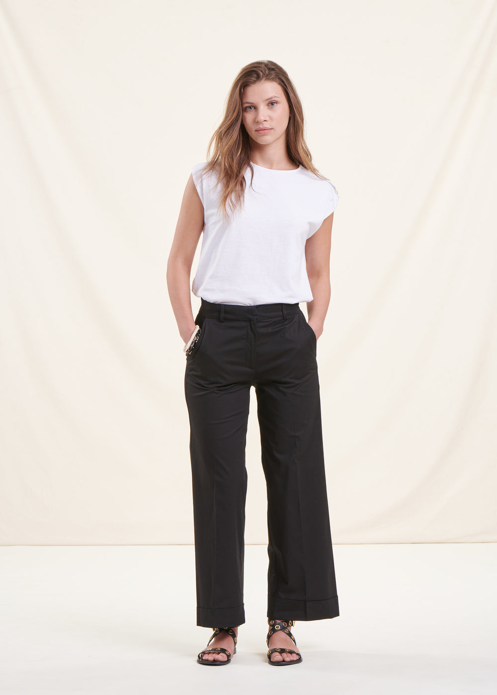 Pantalon noir coton femme sale