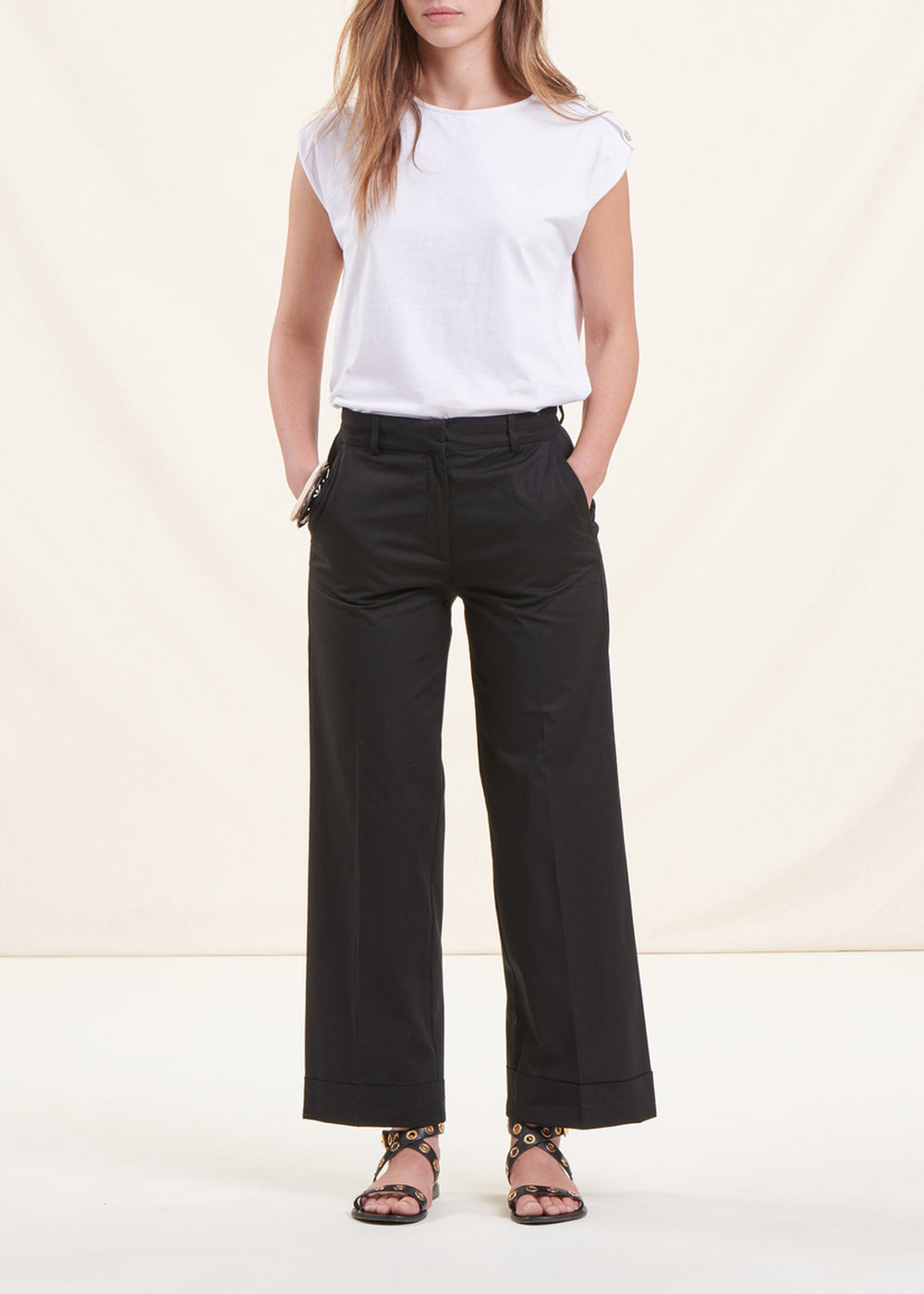 Black 7/8 wide cotton pants