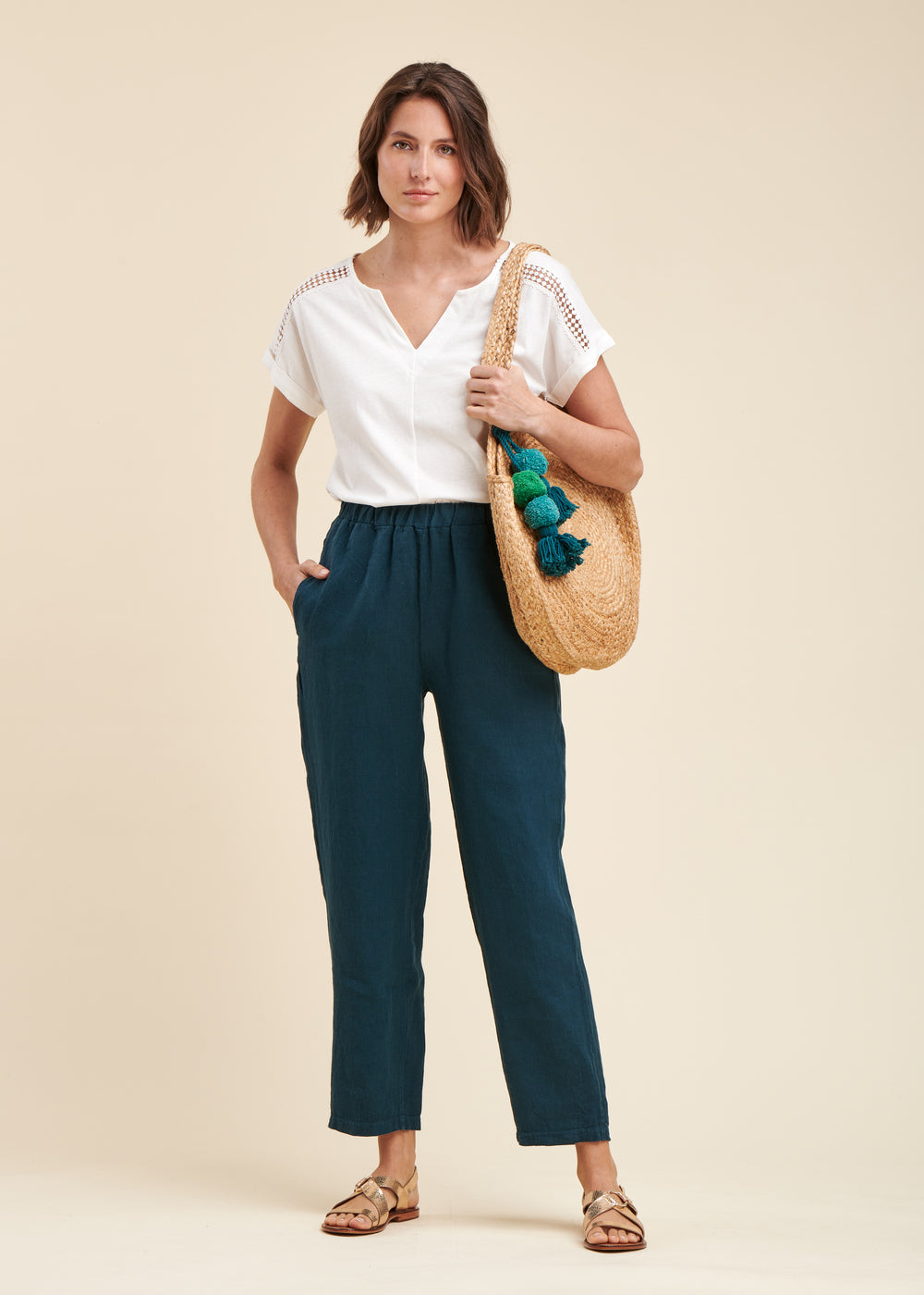 Pantalon en lin, coupe cigarette