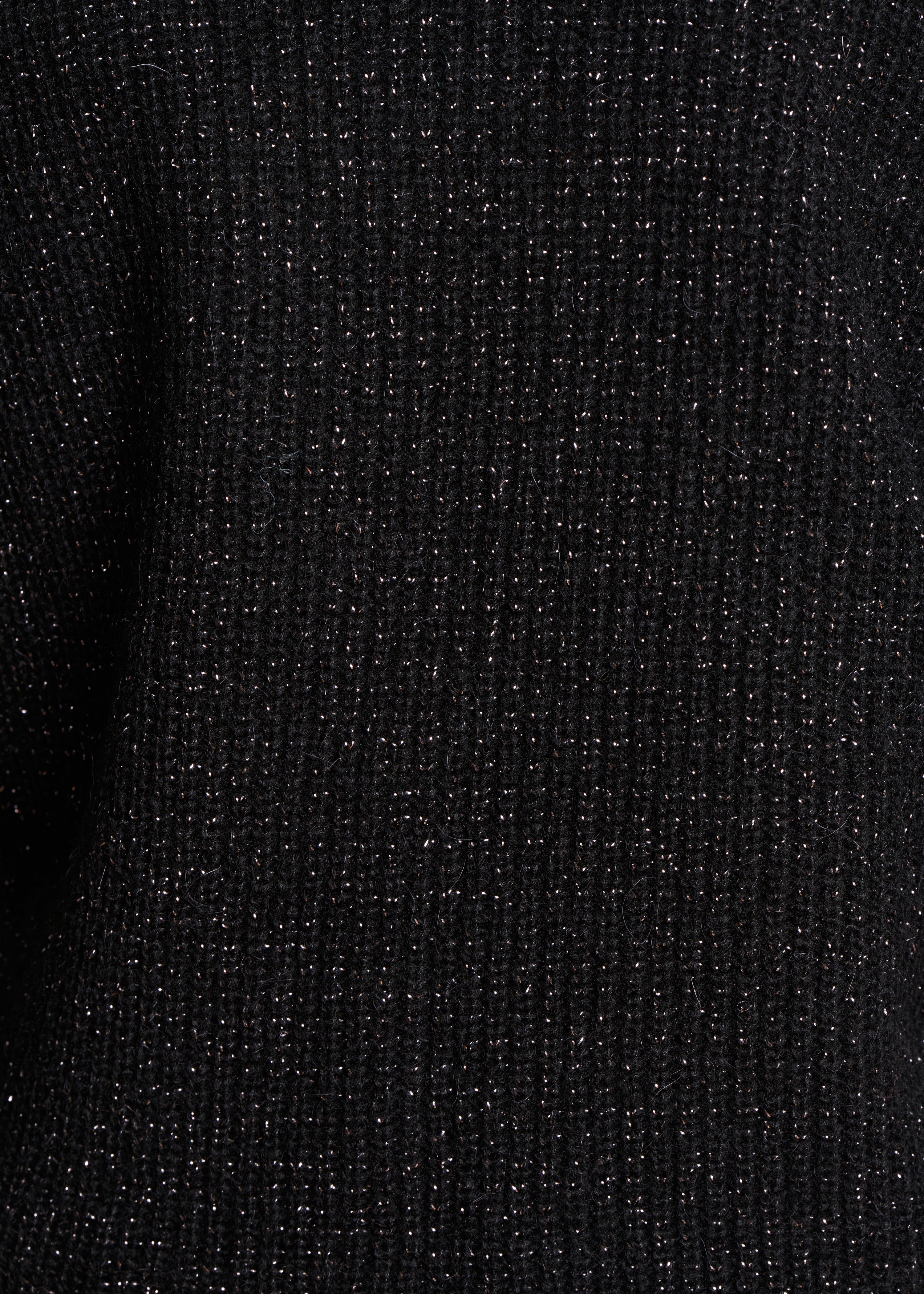 Short black iridescent knit sweater with bow