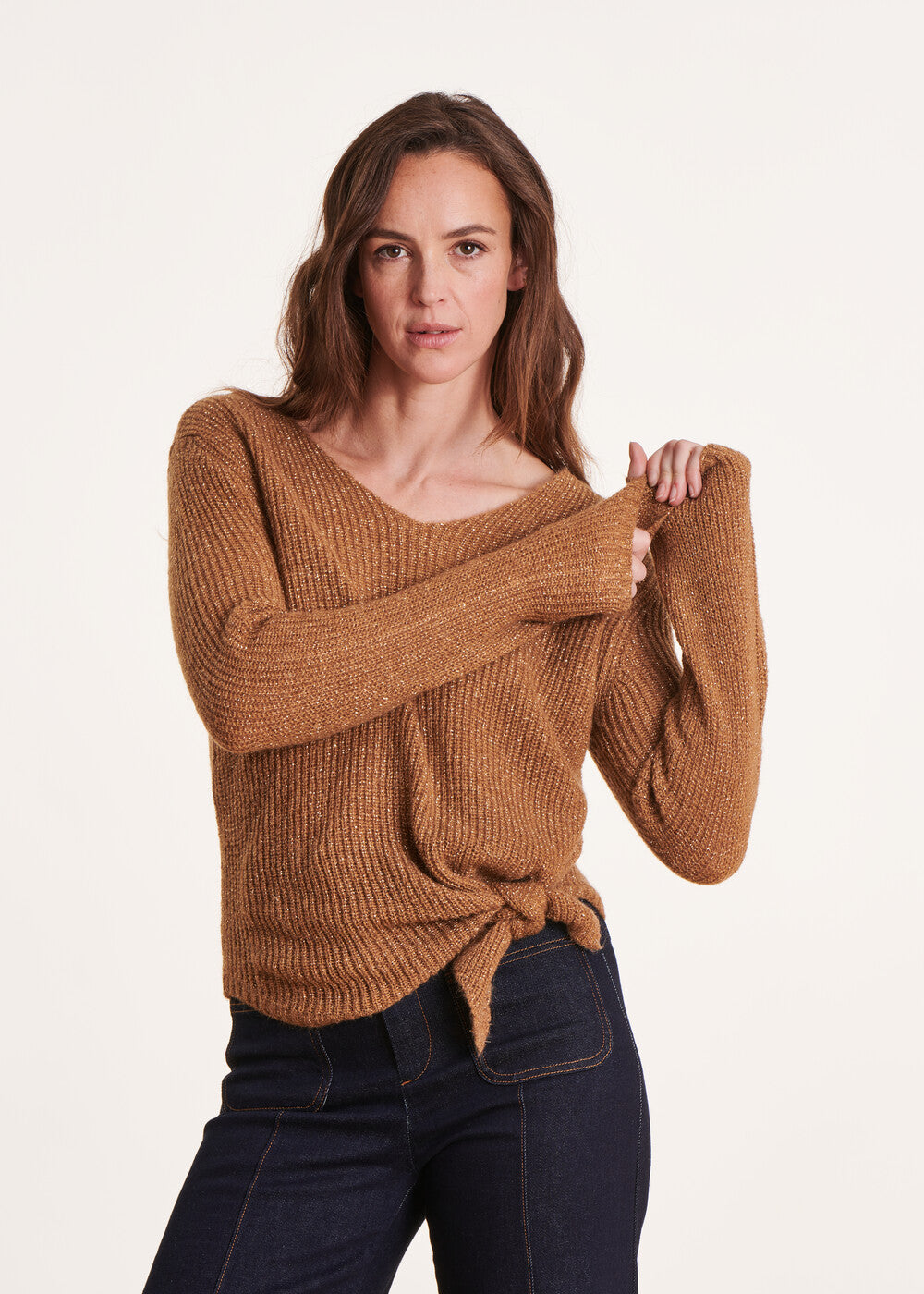 Camel iridescent knit sweater