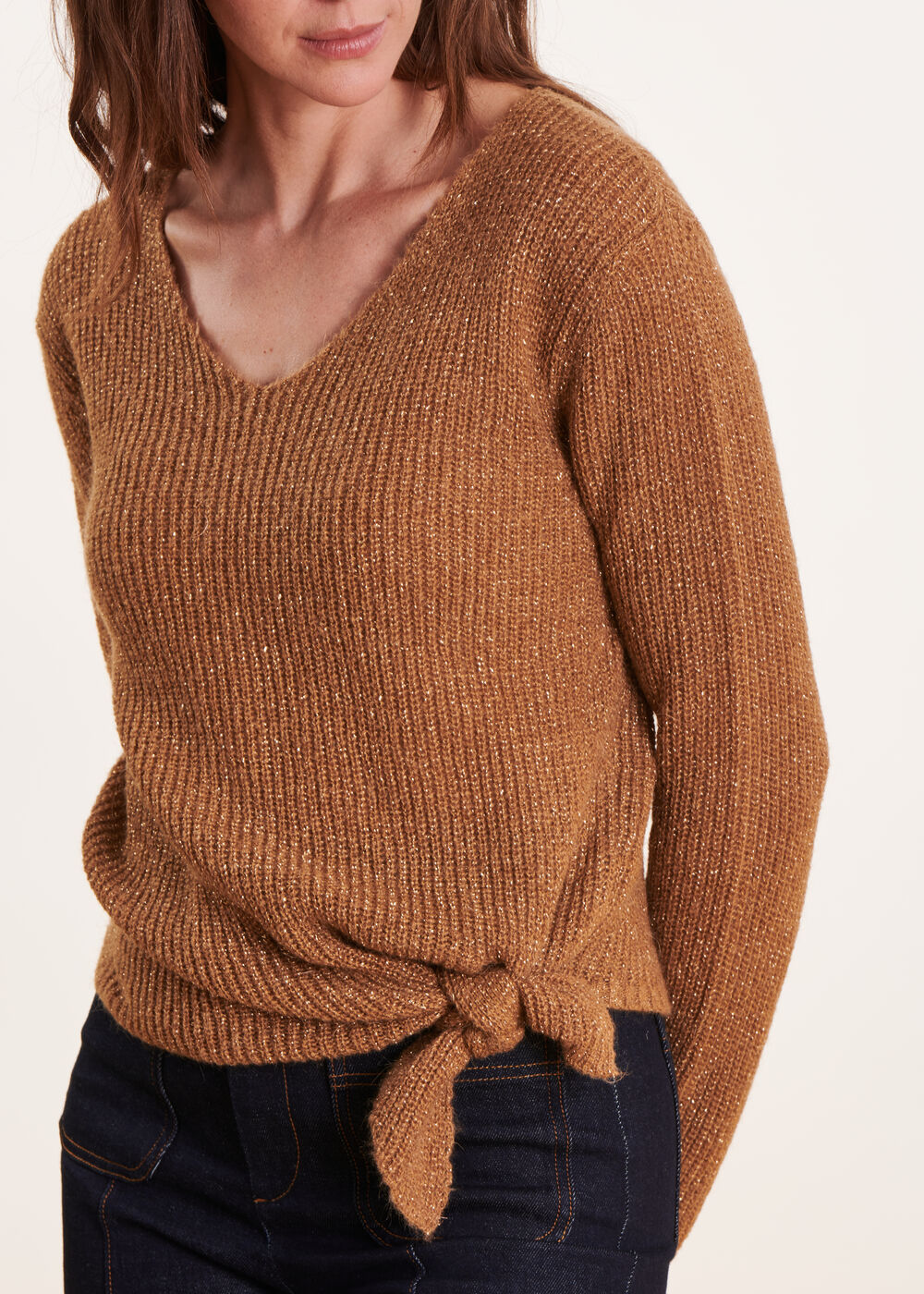 Camel iridescent knit sweater