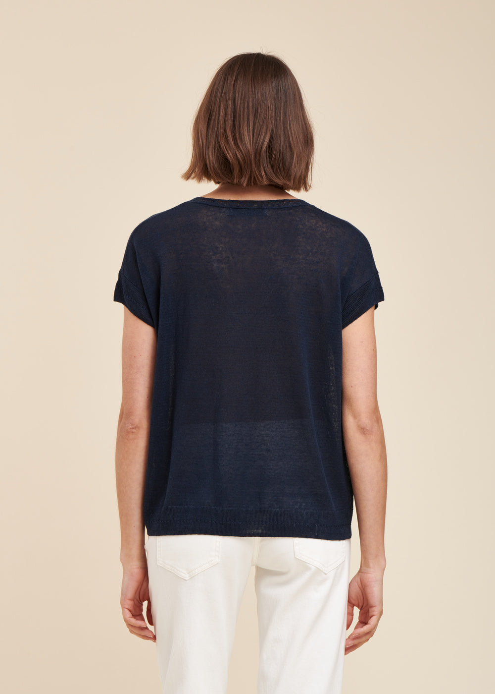 Flowing linen sweater, short sleeves