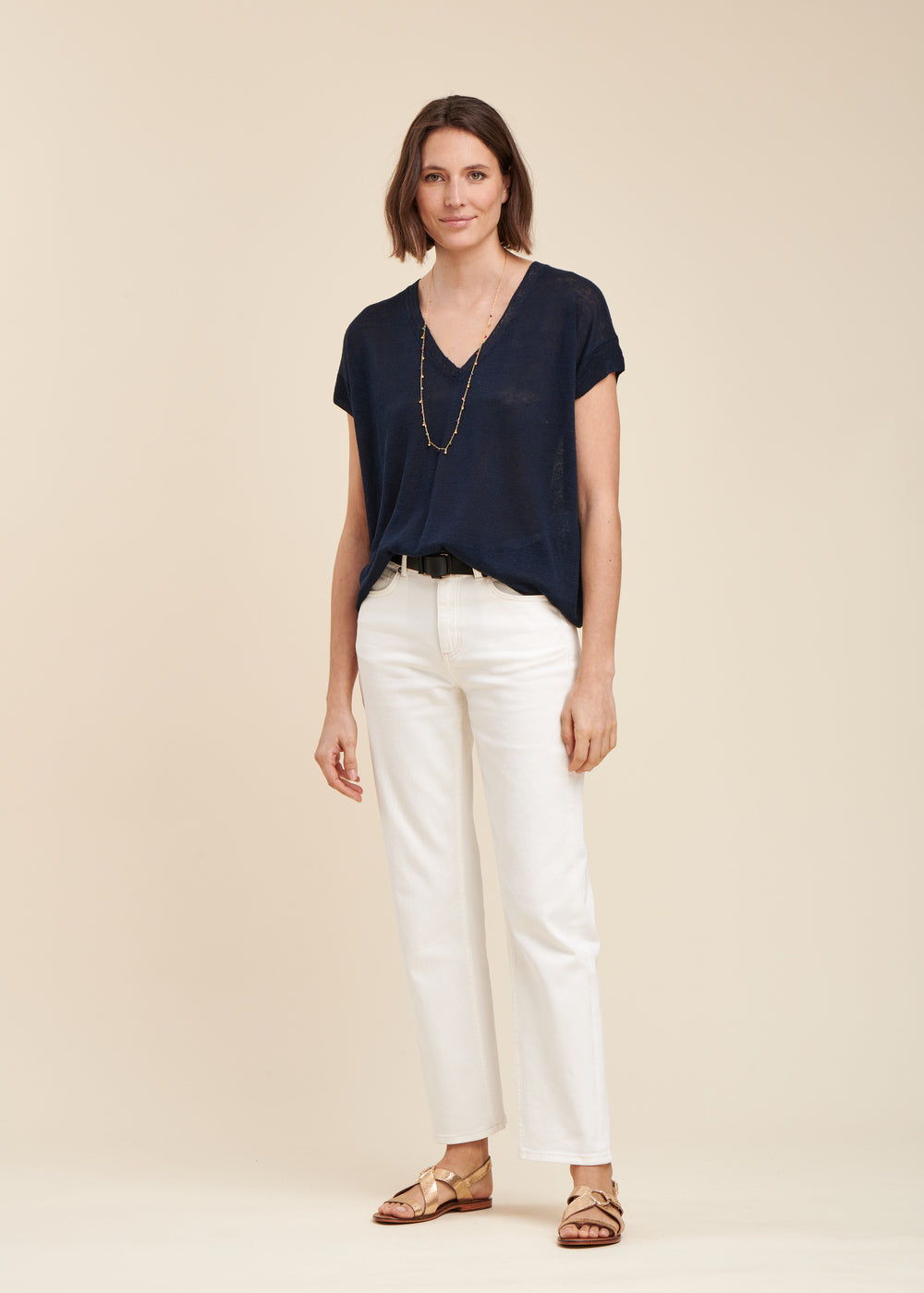 Flowing linen sweater, short sleeves