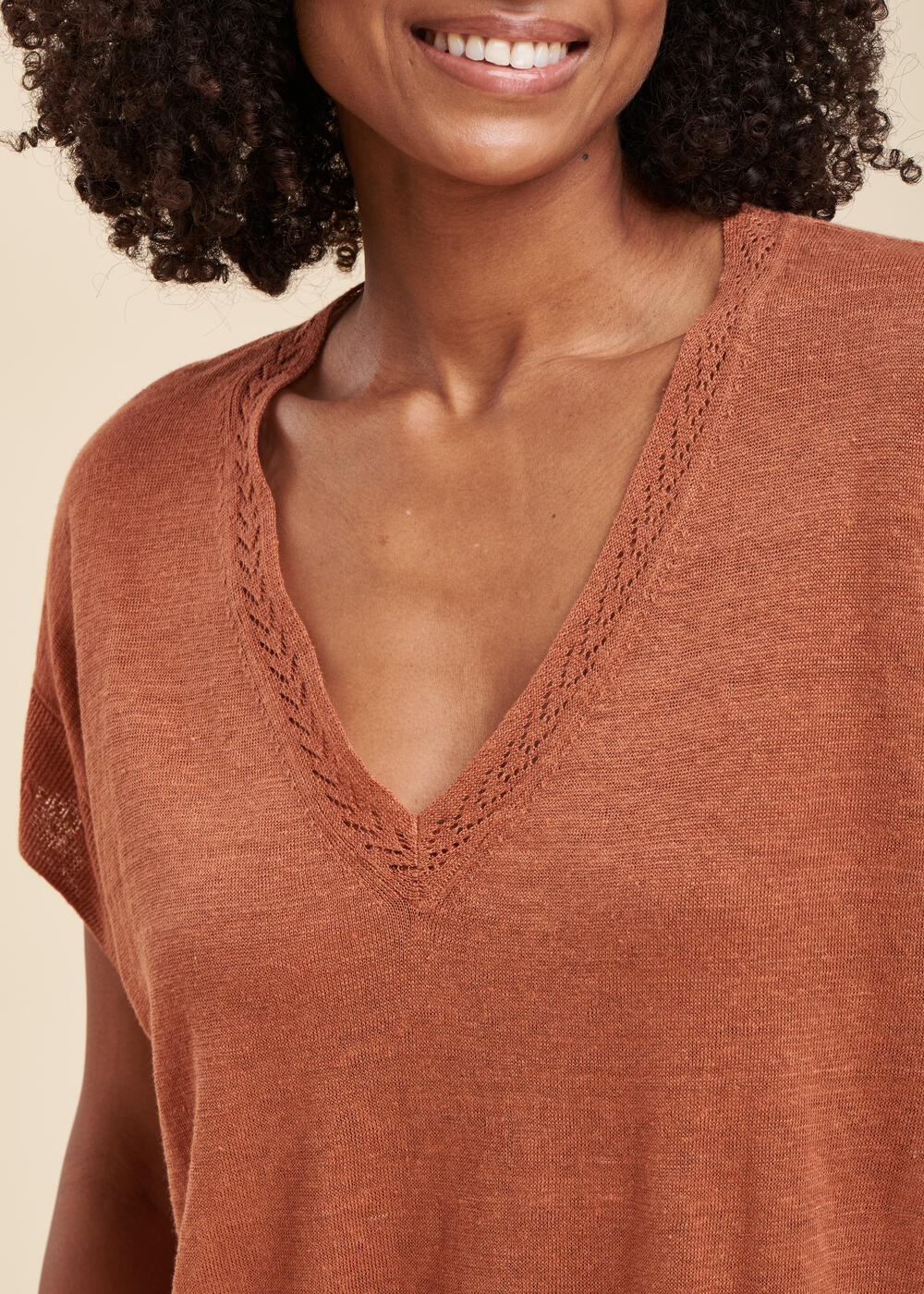 Flowing linen sweater, short sleeves