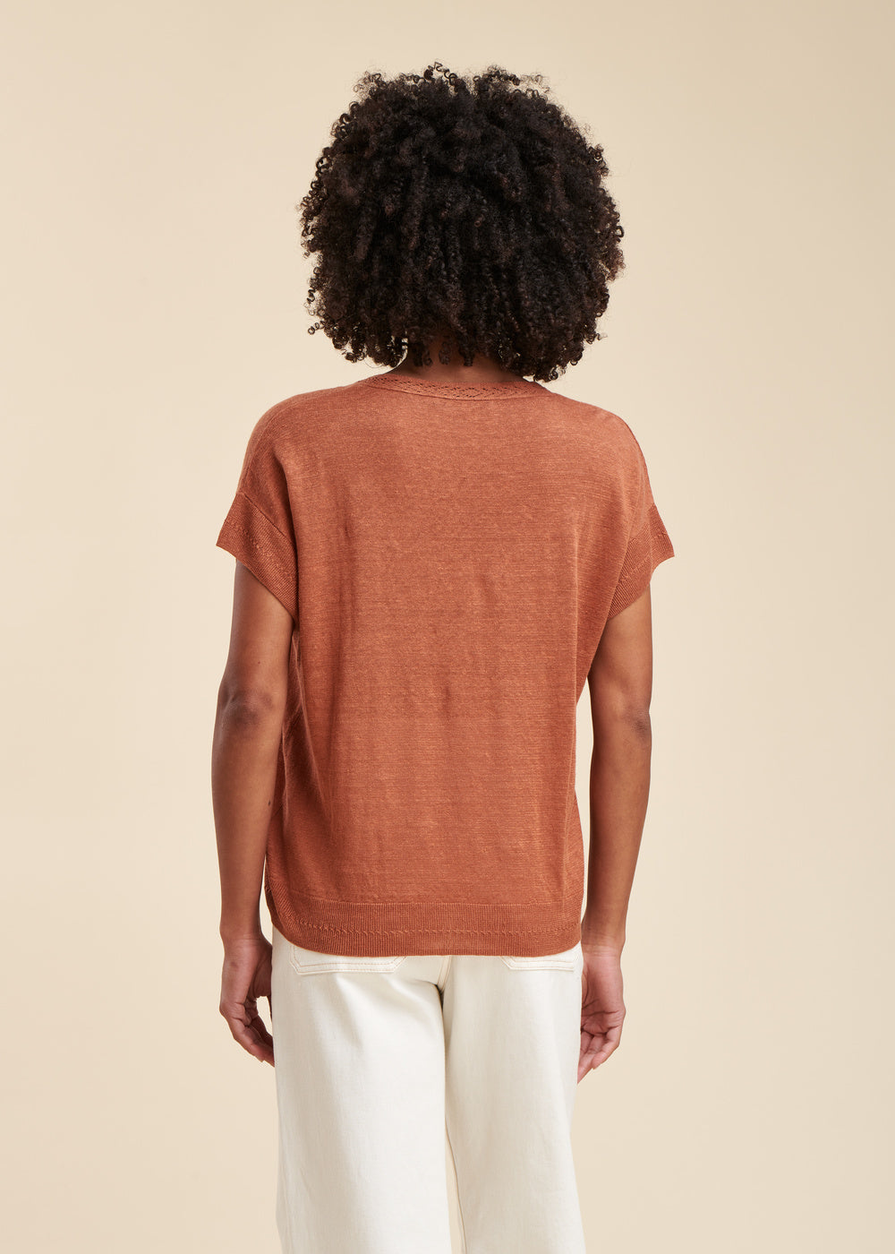 Flowing linen sweater, short sleeves