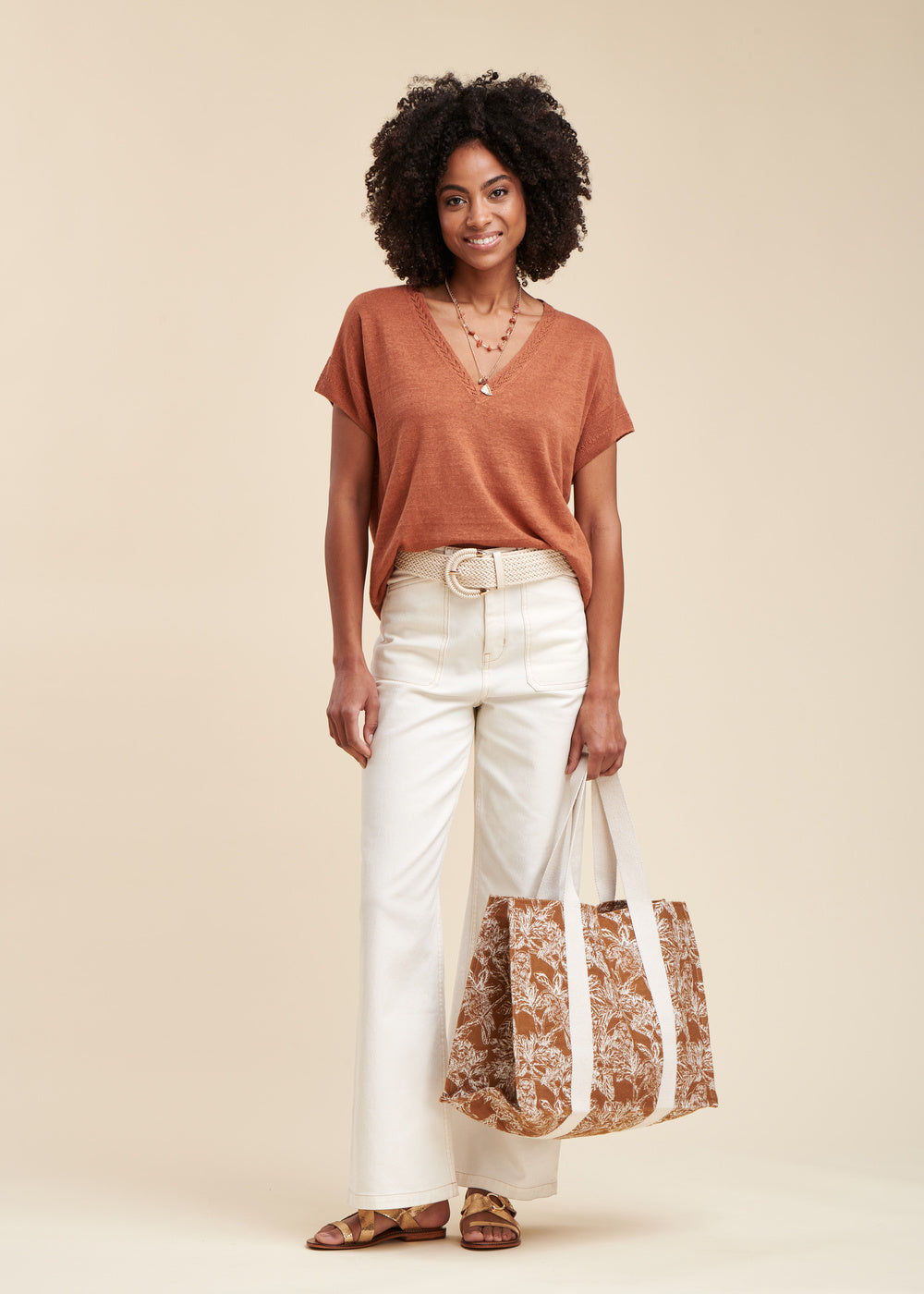 Flowing linen sweater, short sleeves