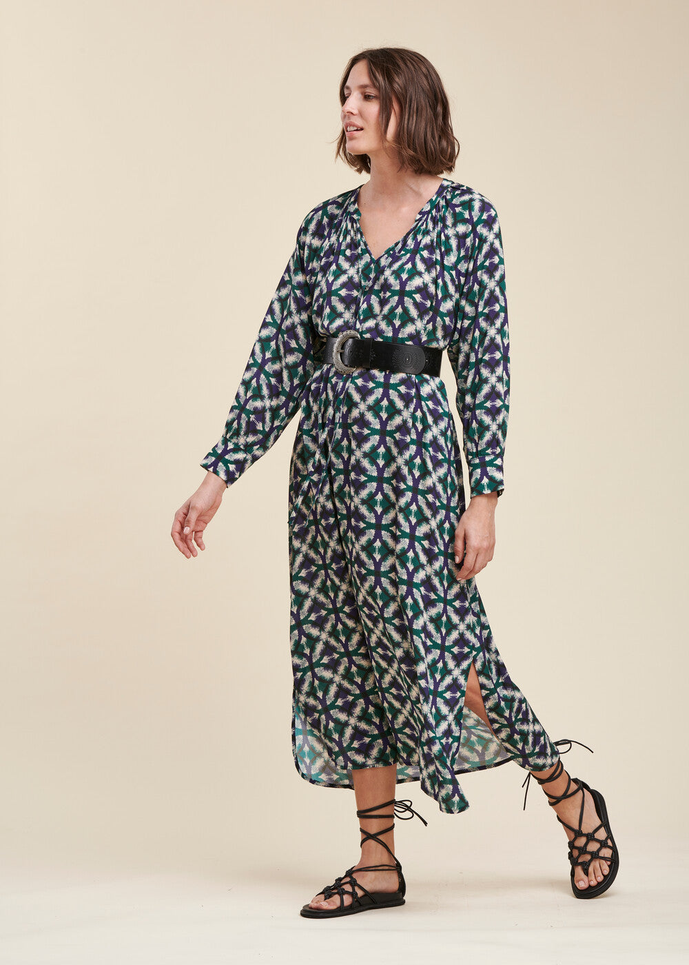 Robe longue coupe ample en viscose Ecovero™ imprimée