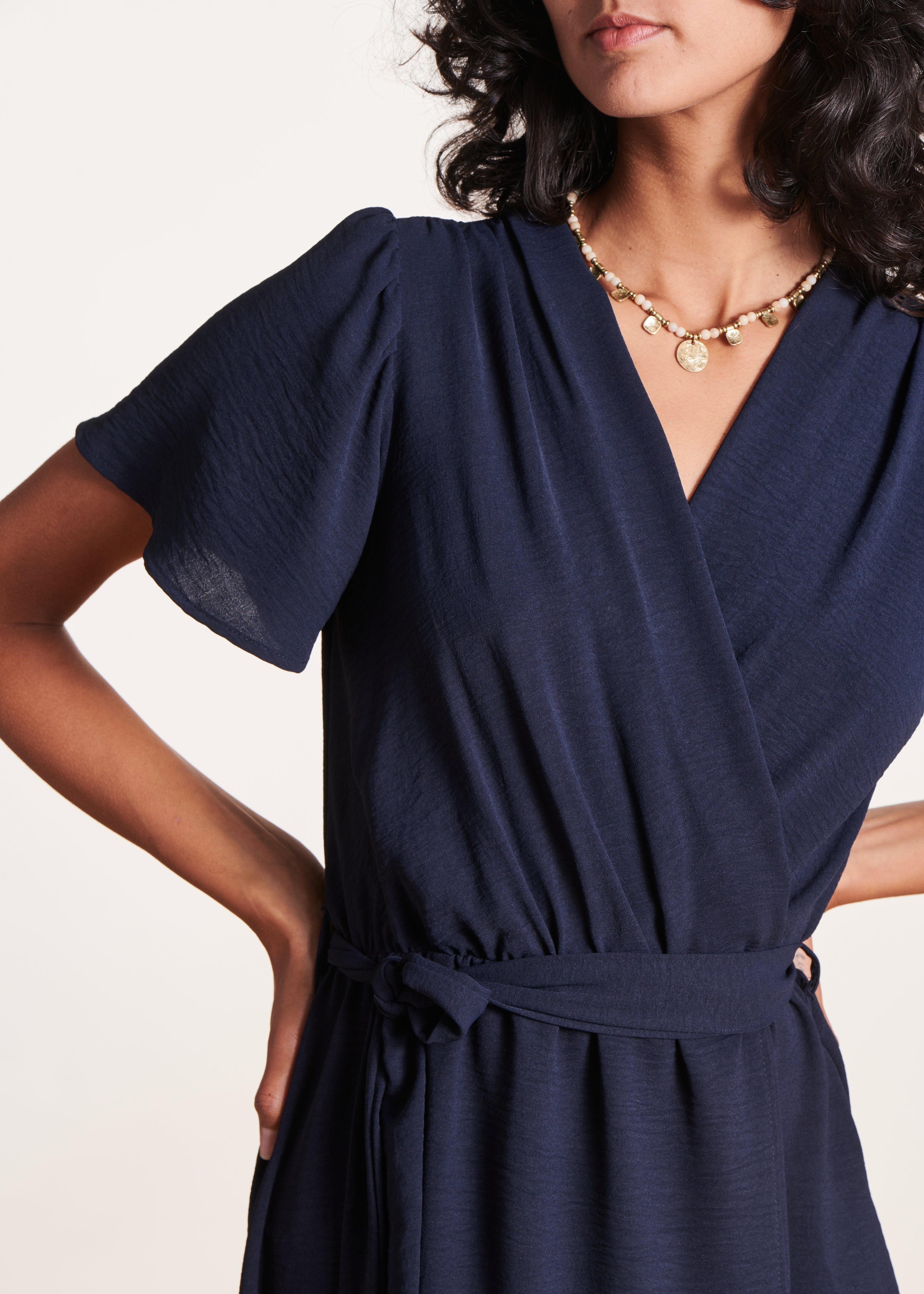 Navy Blue Faux Wrap Maxi Dress