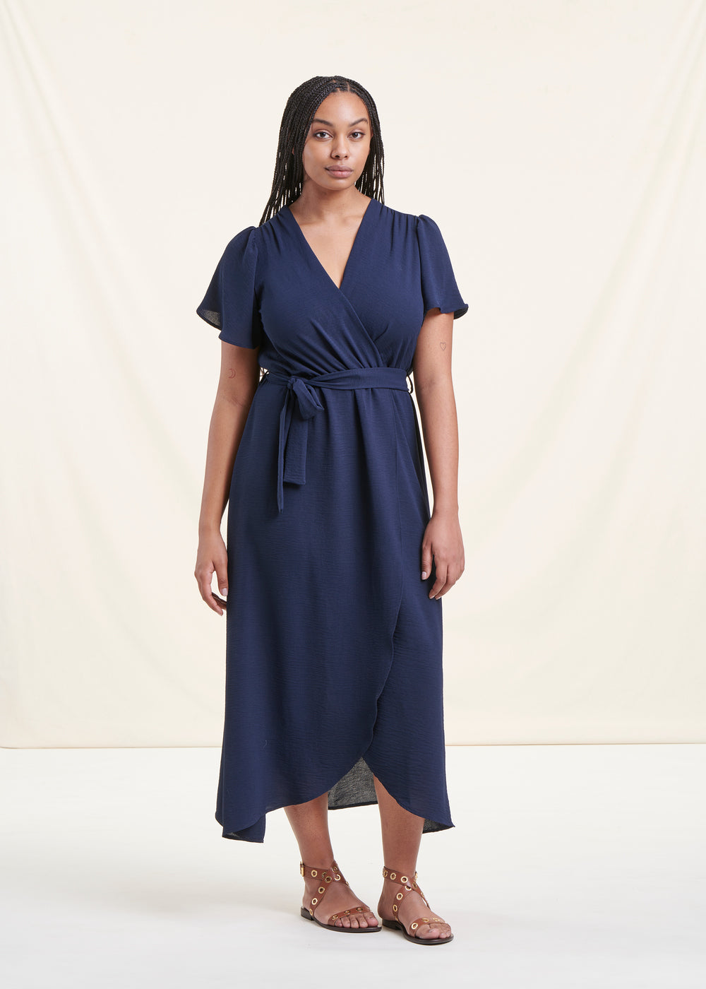 Robe longue bleu marine faux portefeuille