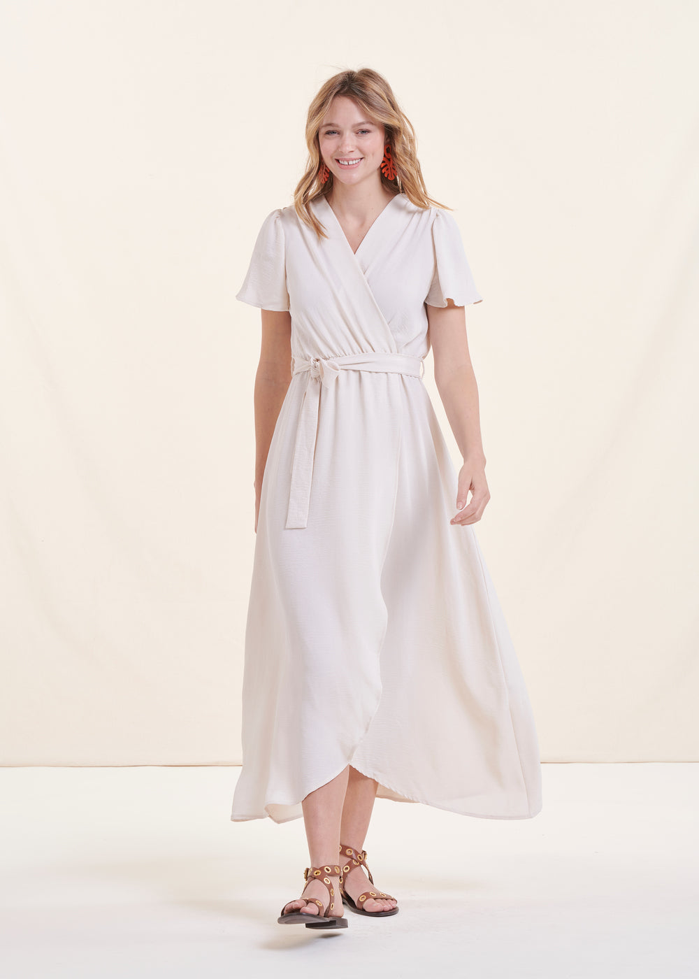 Robe longue écrue faux portefeuille