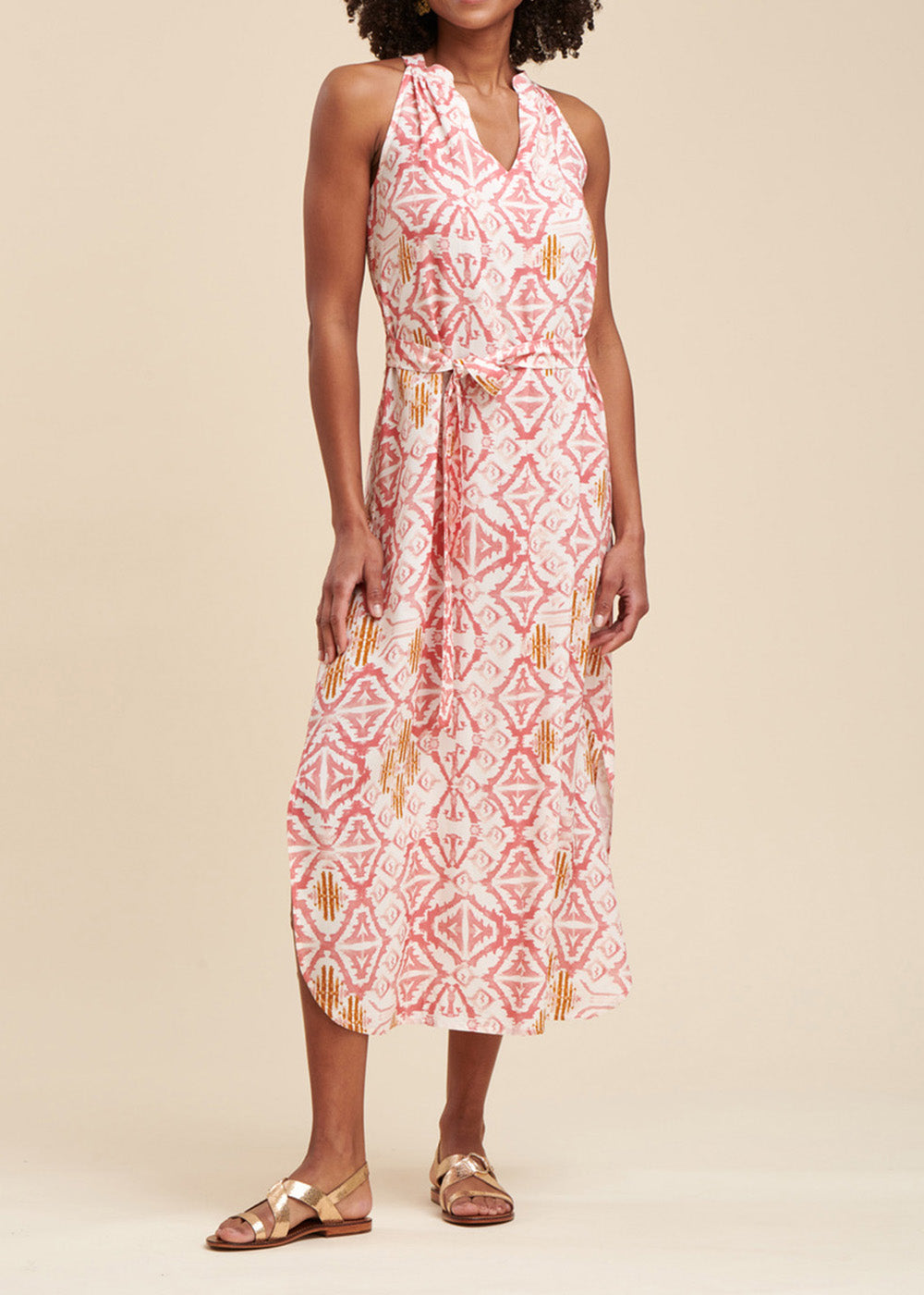 Loose long printed dress in eco-responsible Ecovero™ viscose