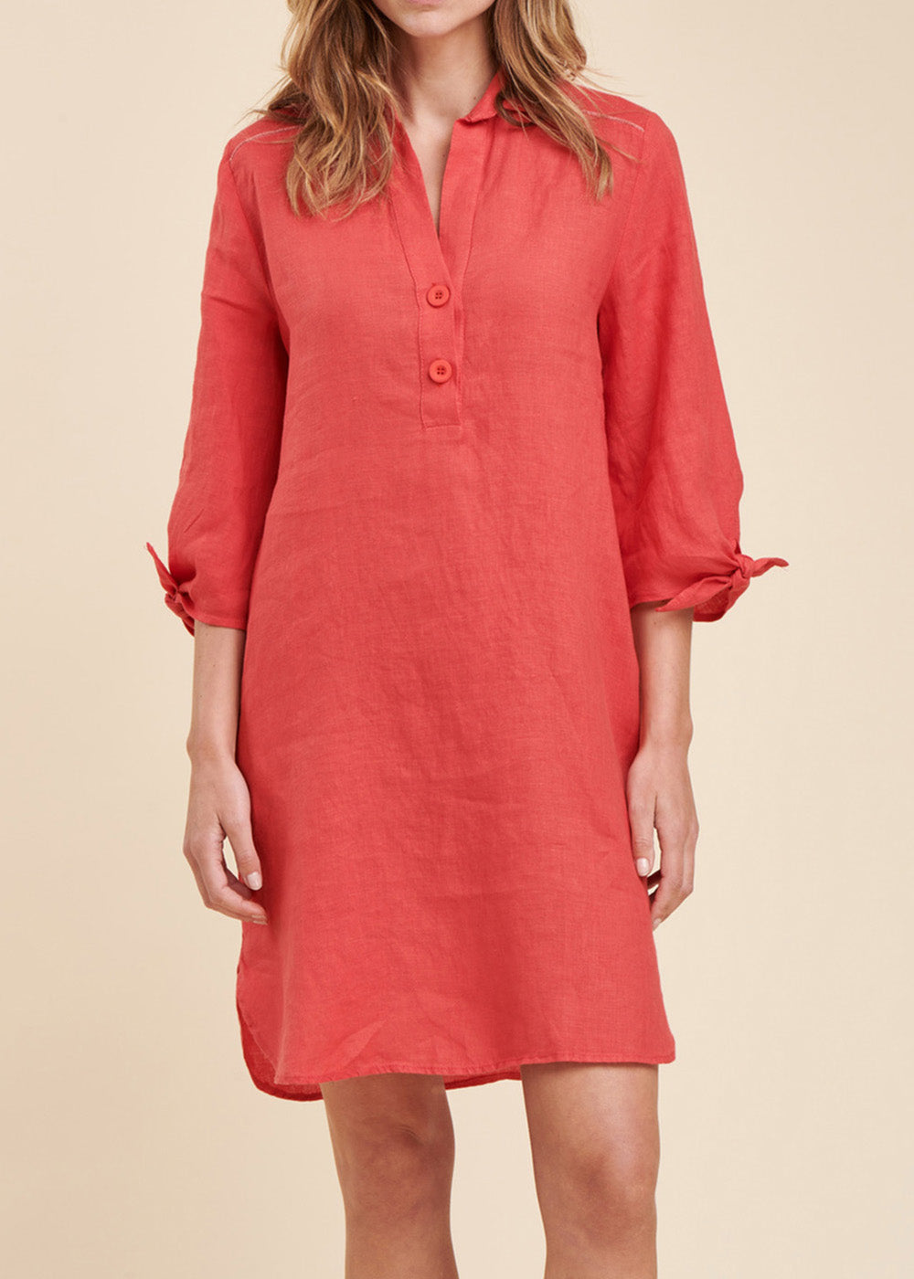 Short linen dress, shirt collar