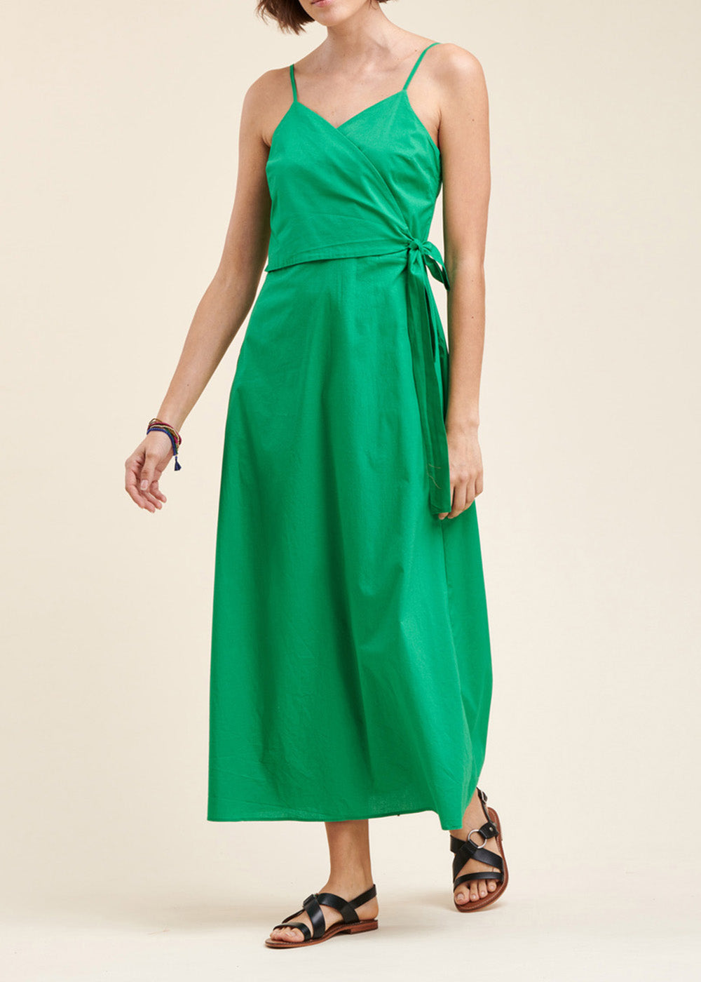 Long cotton dress with thin straps