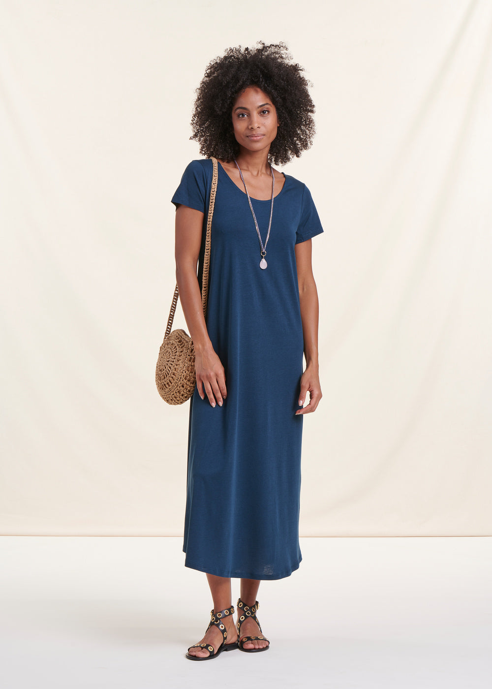 Long petrol blue lyocell dress