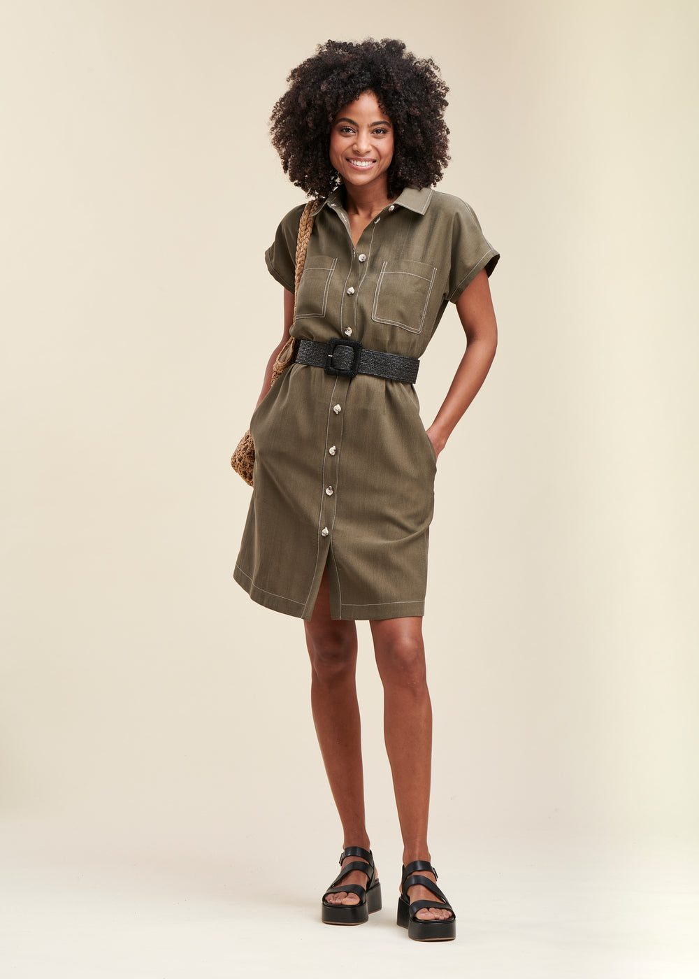 Short belted shirt dress