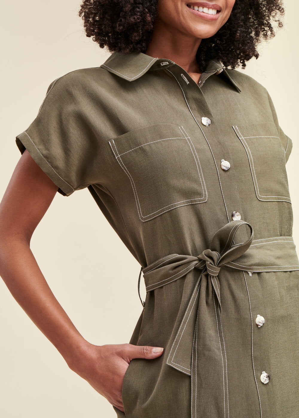 Short belted shirt dress