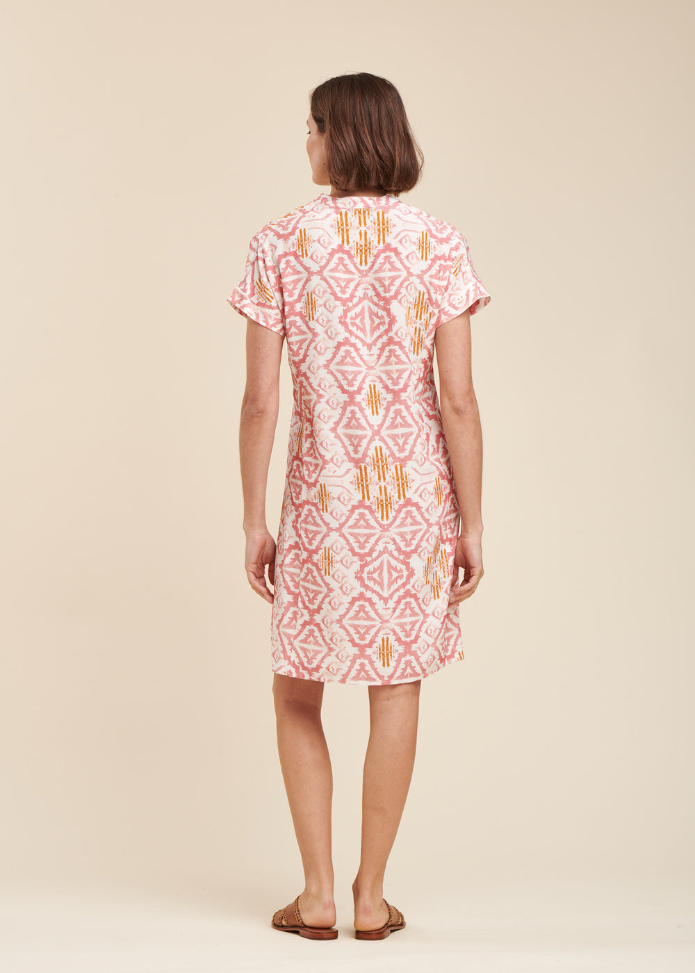 Short loose printed dress in eco-responsible viscose Ecovero