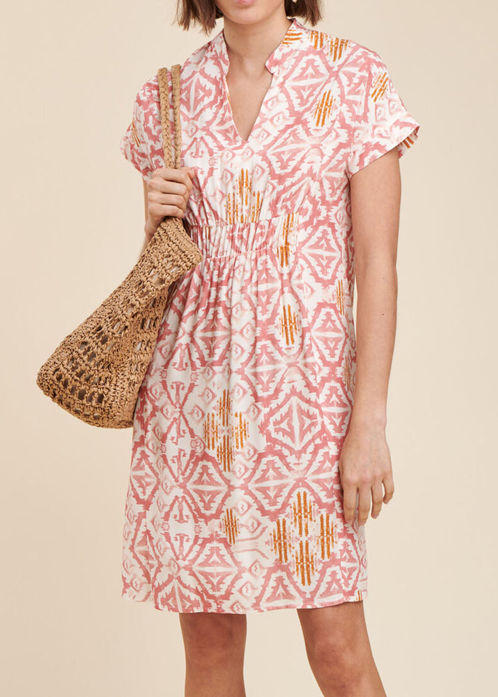 Short loose printed dress in eco-responsible viscose Ecovero