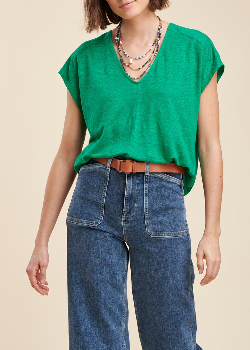 Tee-shirt en lin oversized à manches courtes