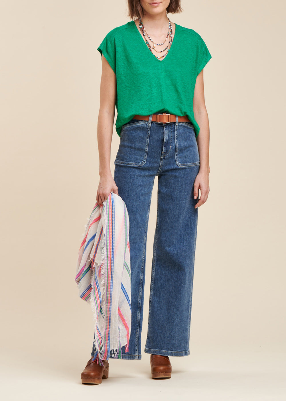 Tee-shirt en lin oversized à manches courtes