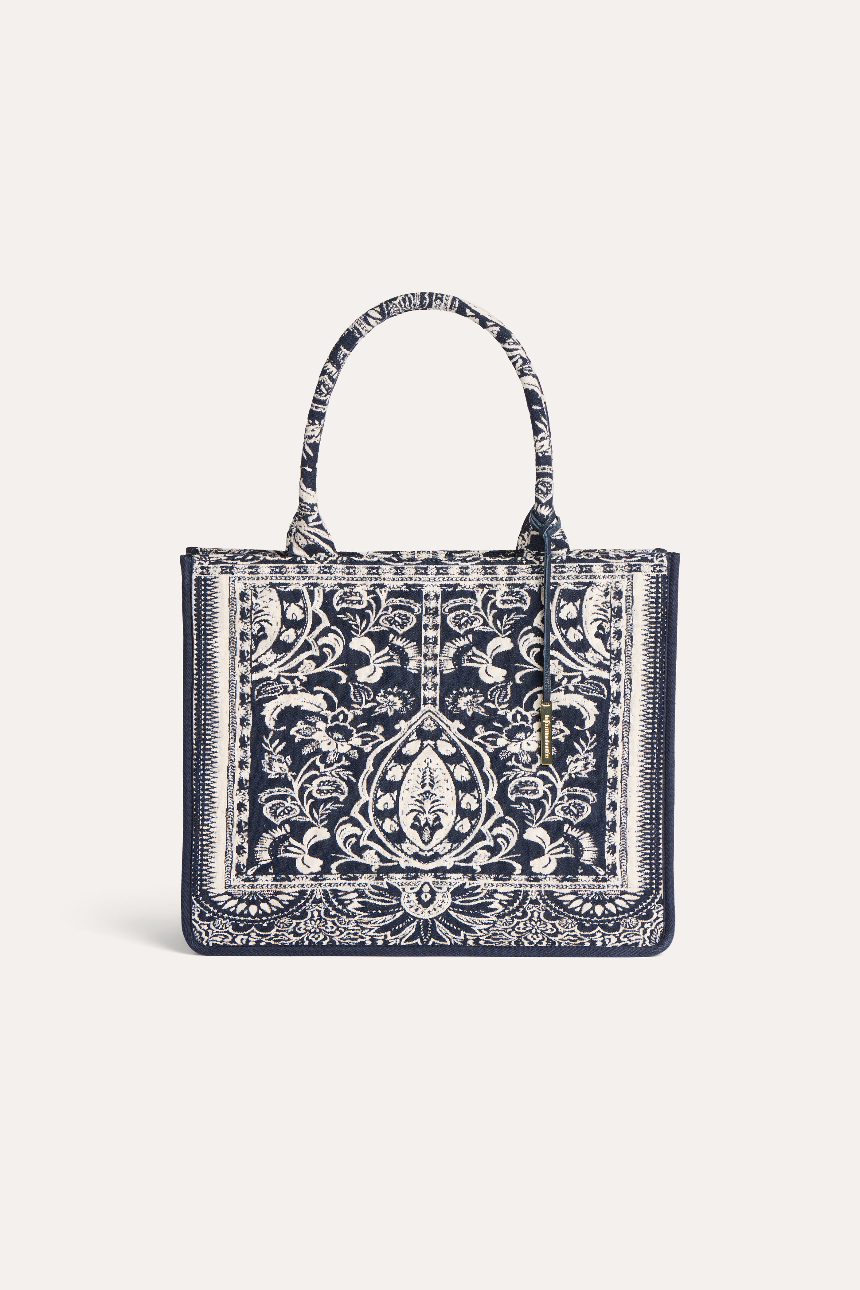 Navy blue jacquard tote bag