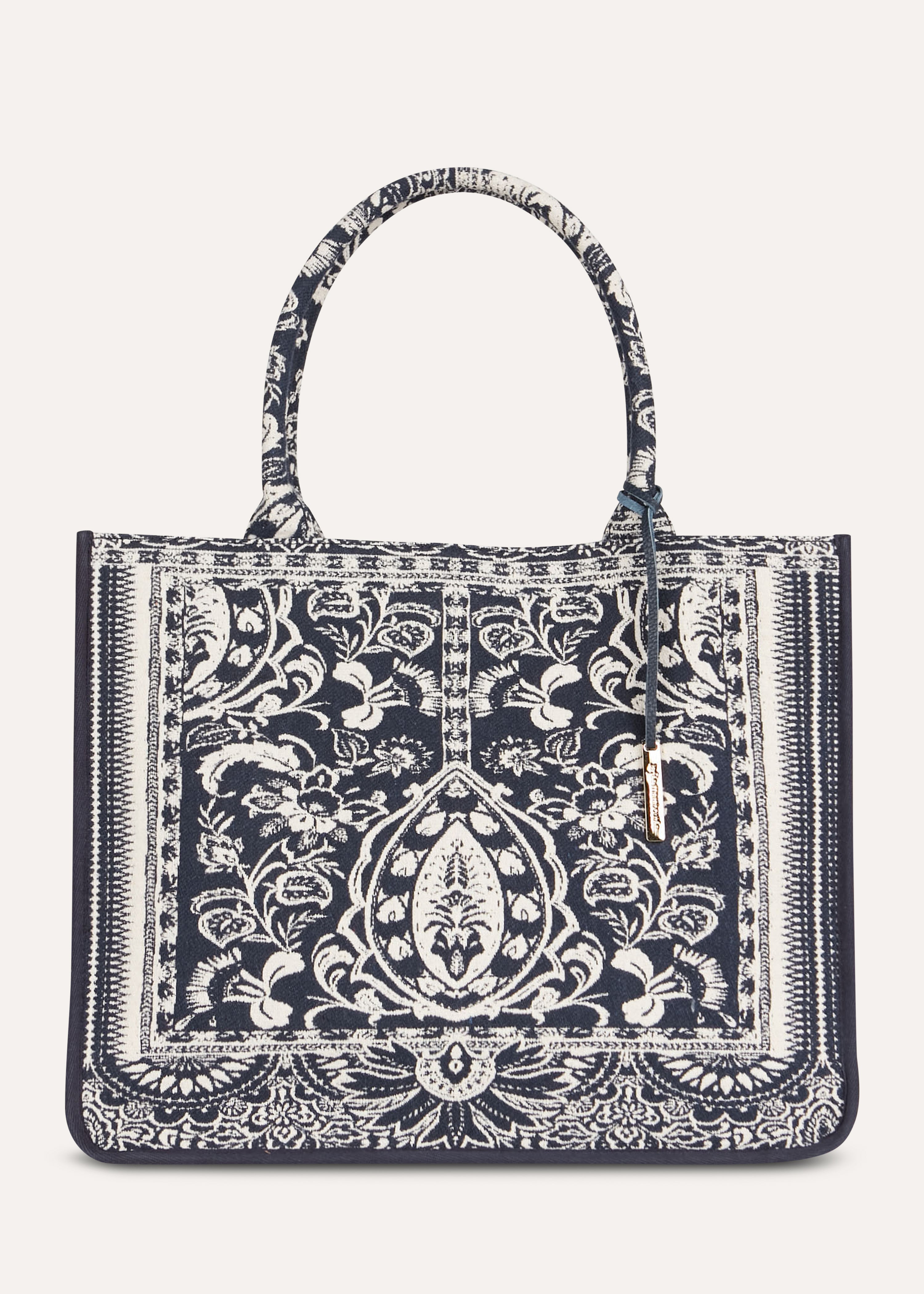 Marineblaue Einkaufstasche aus Jacquardgewebe