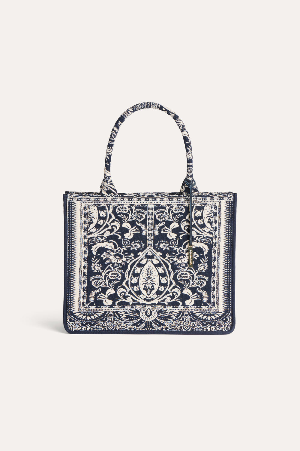 Navy blue jacquard tote bag