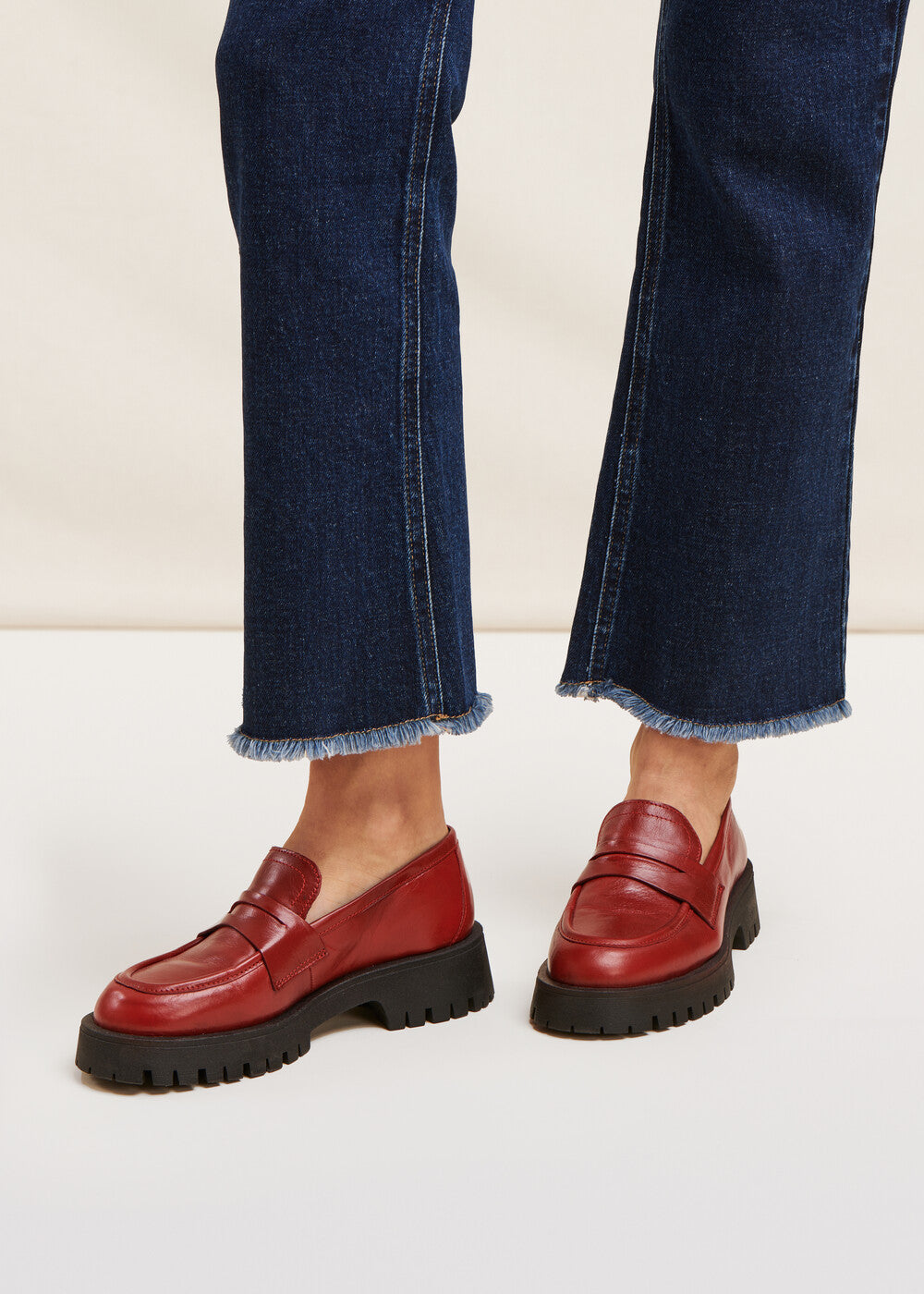 Mocassins rouges en cuir