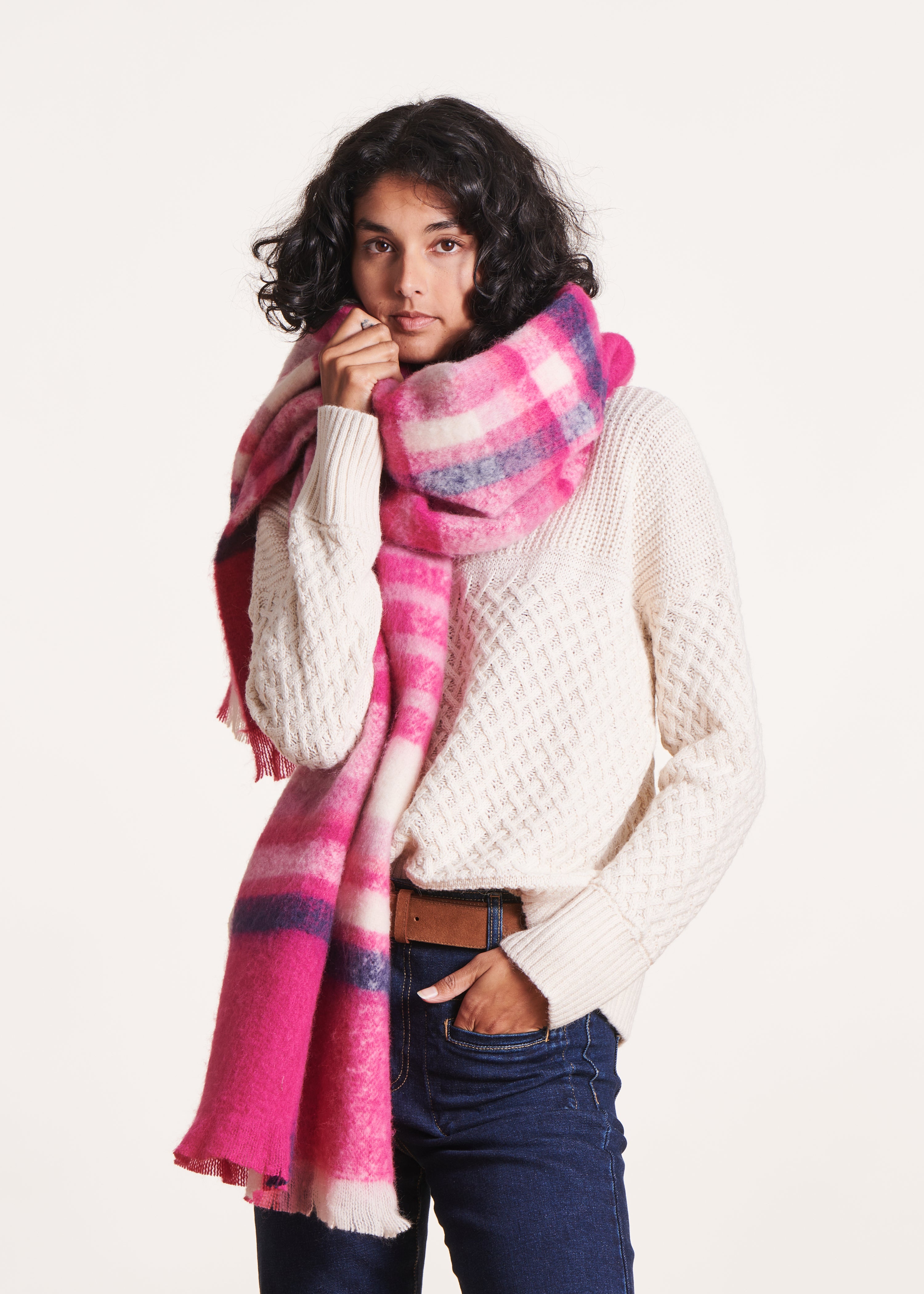 Large pink plaid scarf