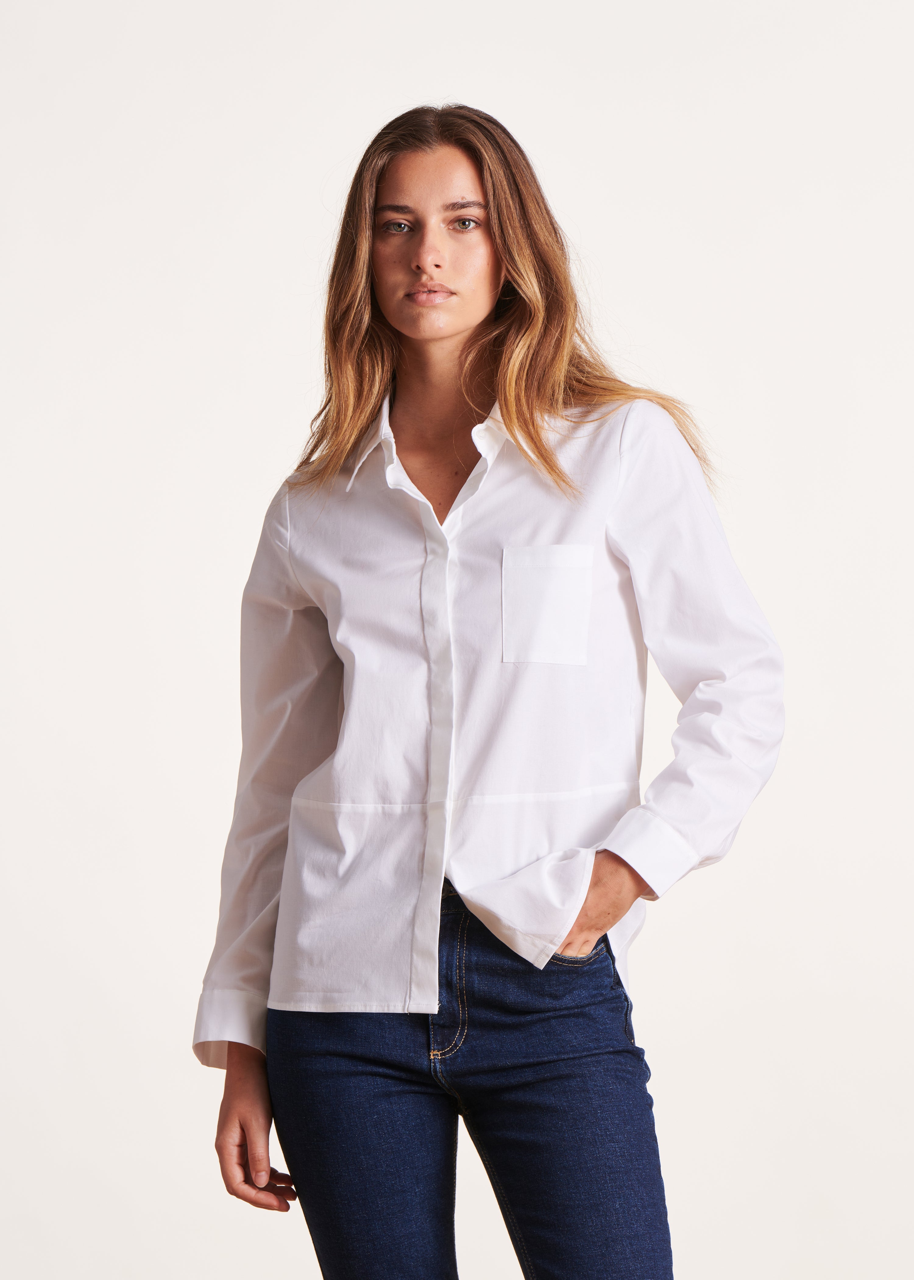 Witte katoenen poplin blouse