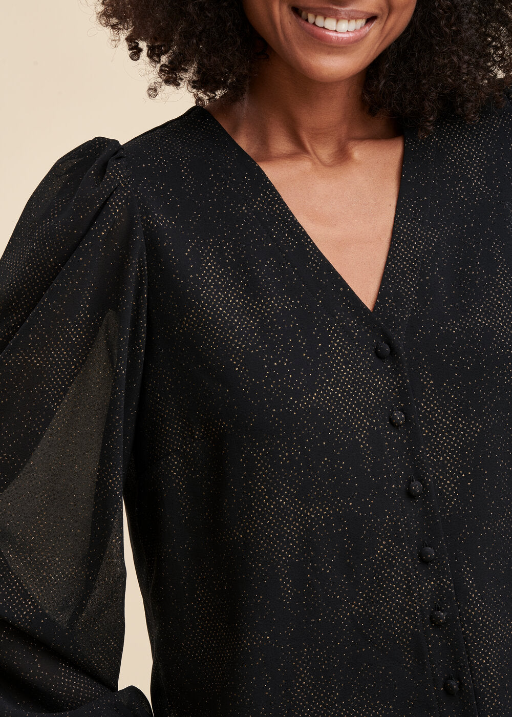 Glittery printed voile shirt