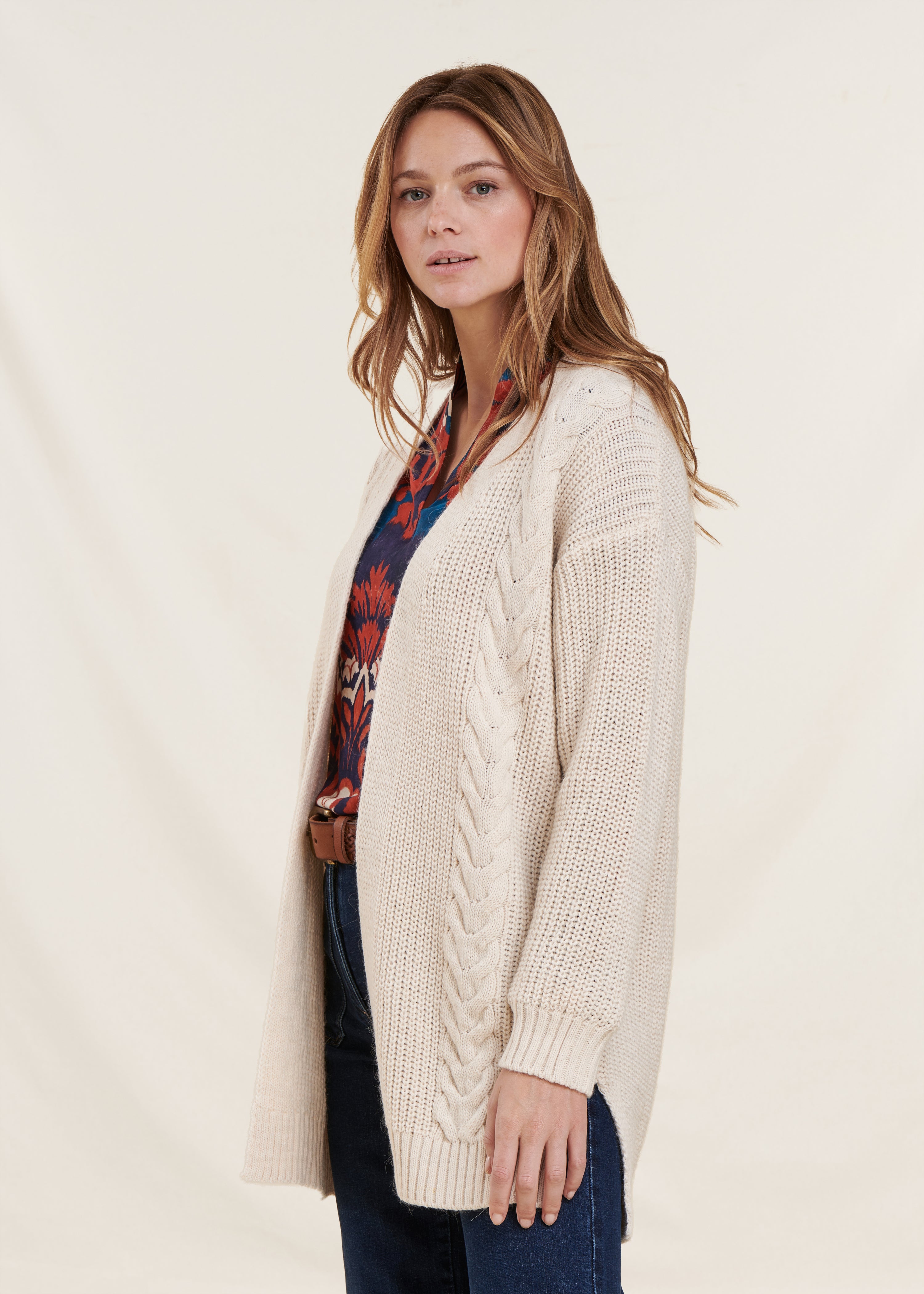 Loose mid-length ecru cardigan