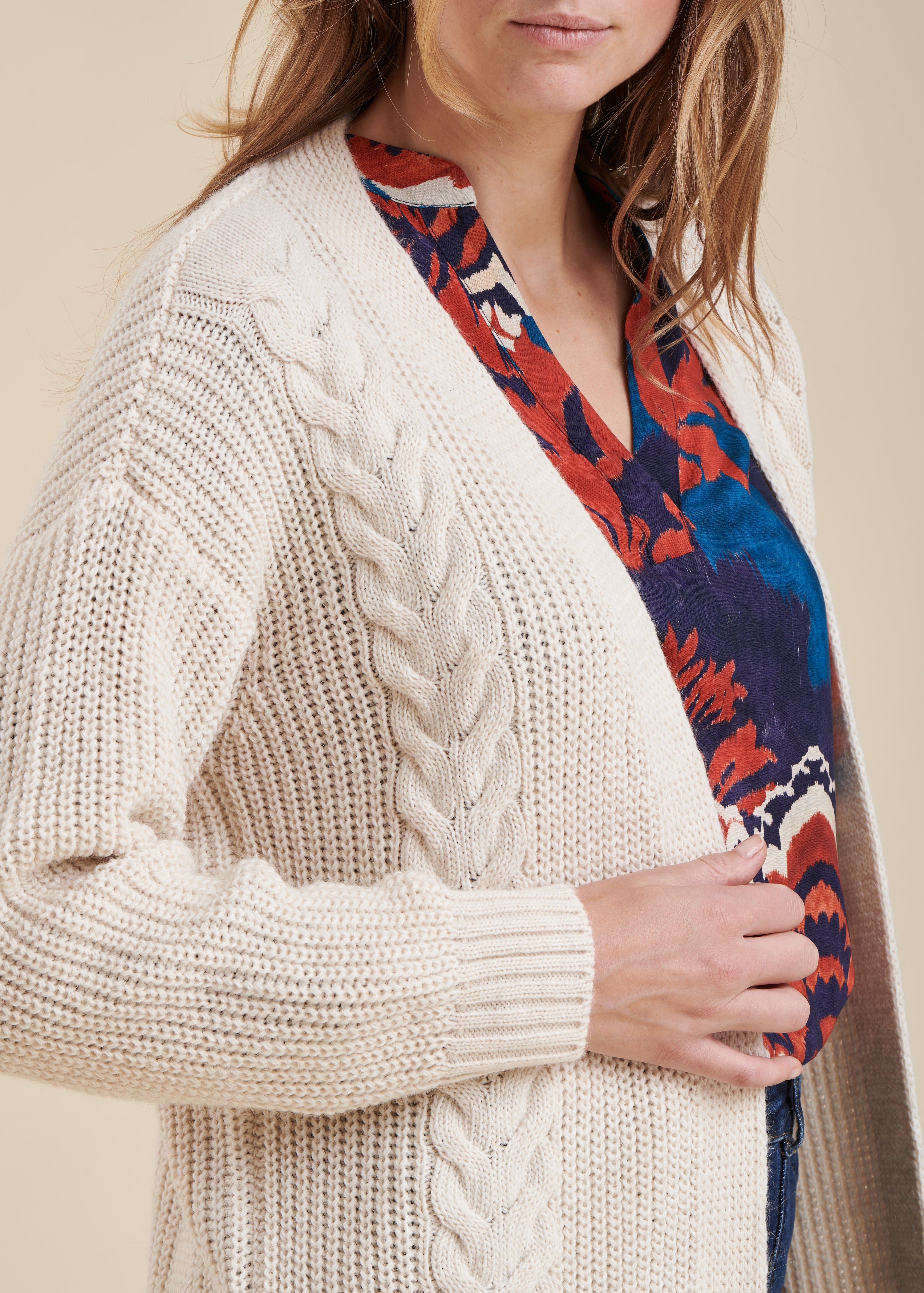 Loose mid-length ecru cardigan