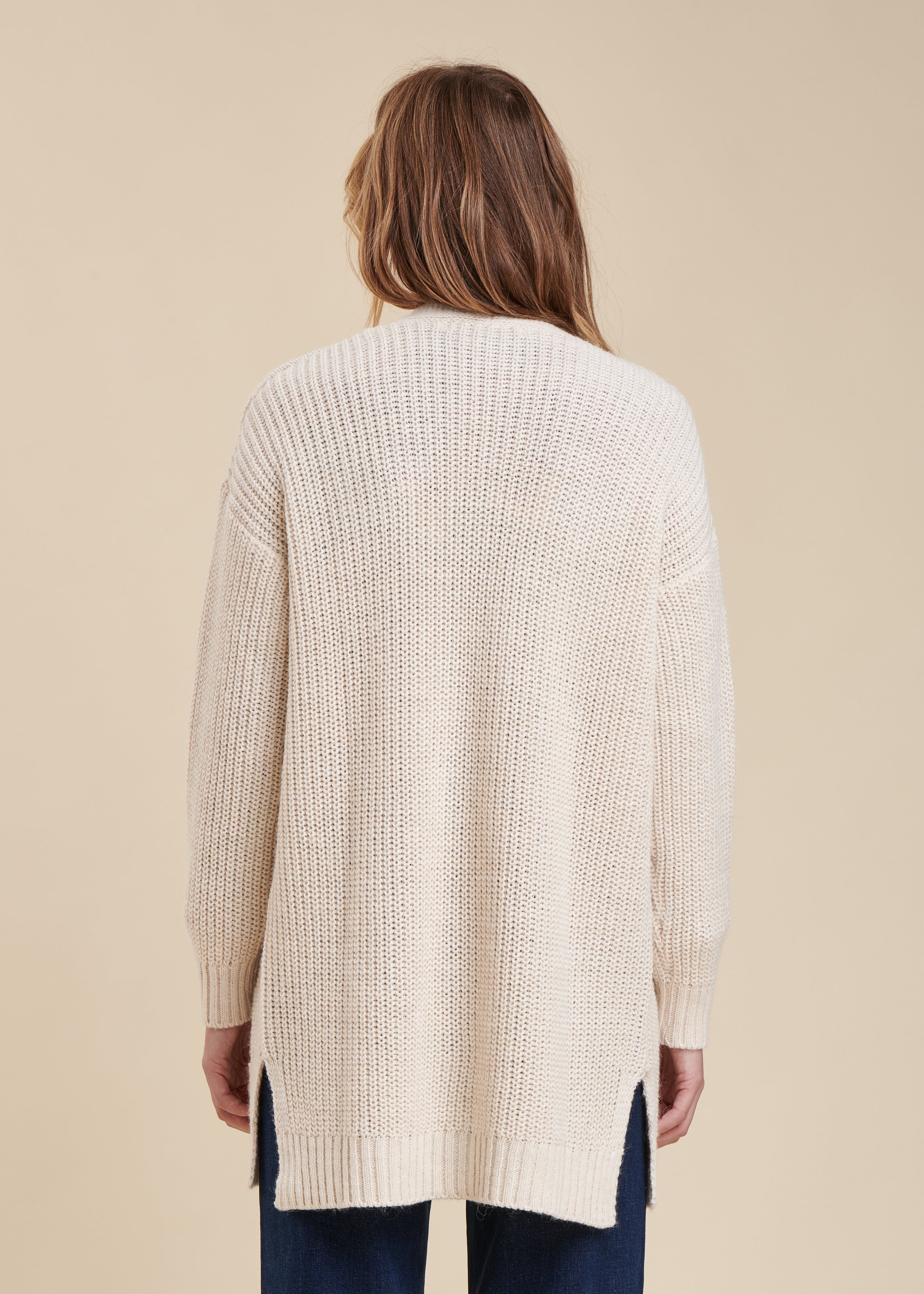 Loose mid-length ecru cardigan