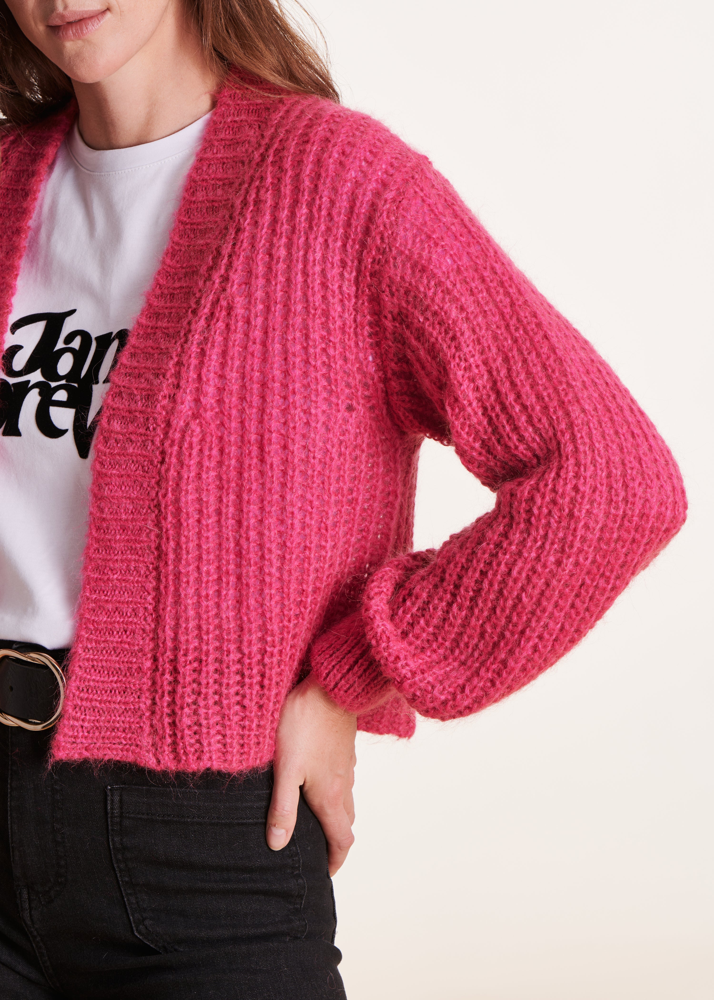 Lockerer, offener Cardigan aus Mohair in Fuchsia-Rosa