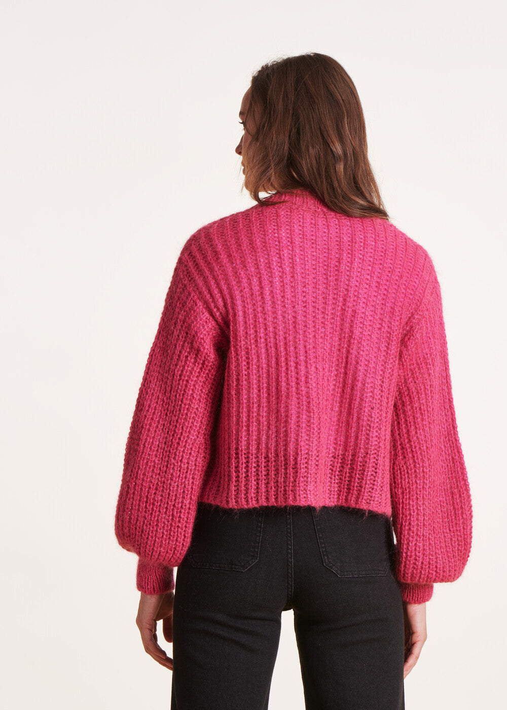 Loose open fuchsia pink mohair cardigan