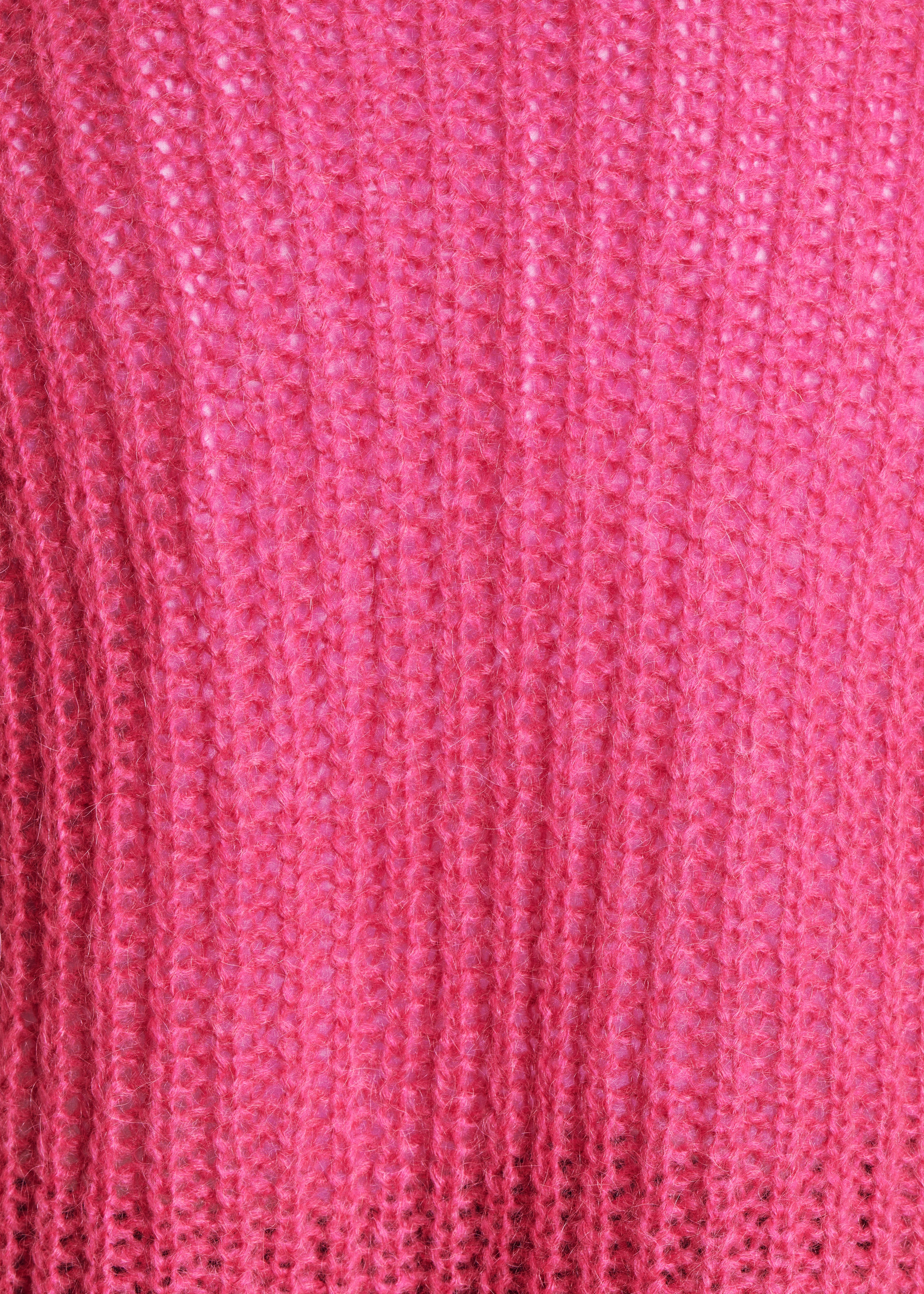 Cardigã de mohair rosa fúcsia aberto e solto