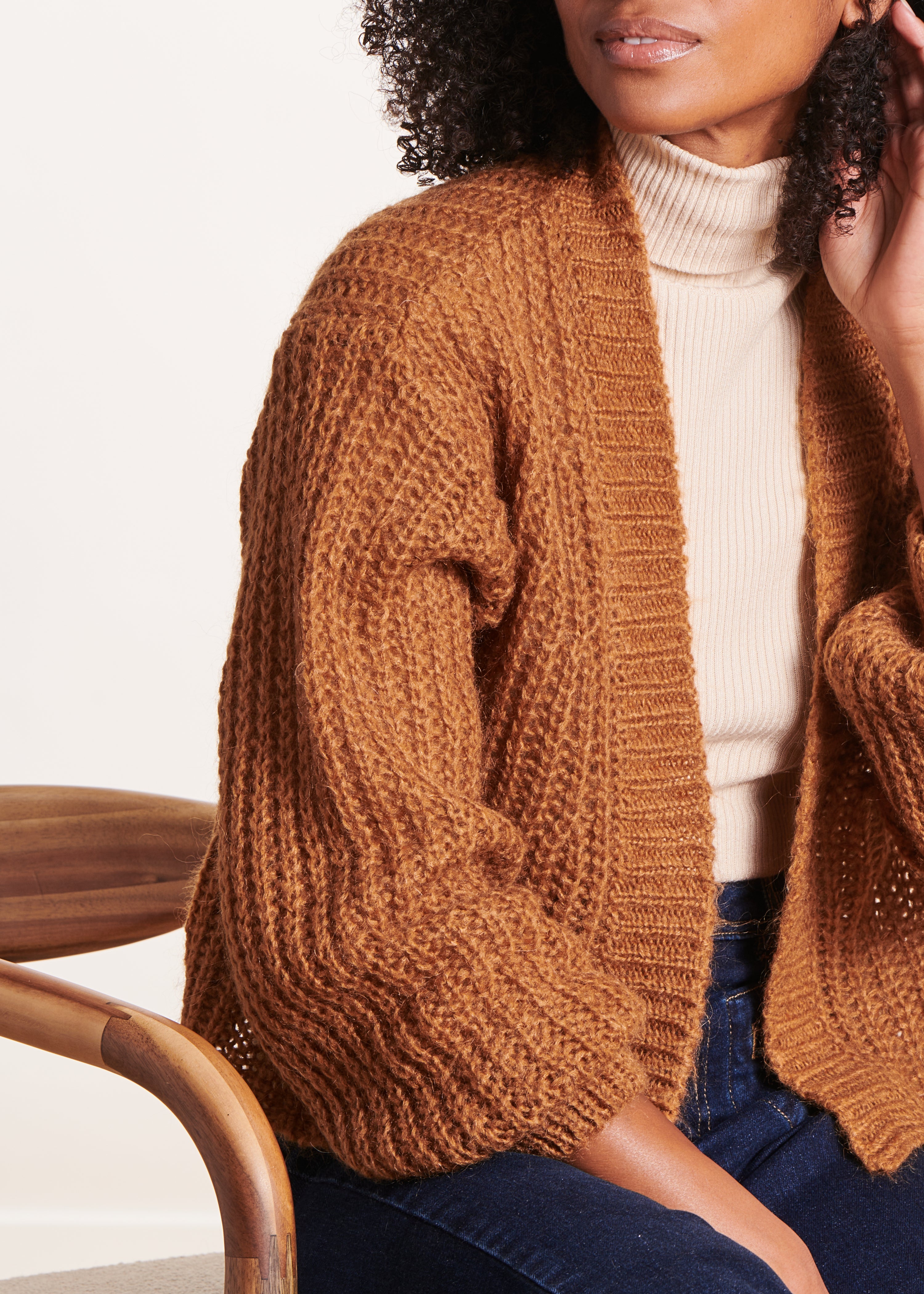 Loose open camel mohair cardigan