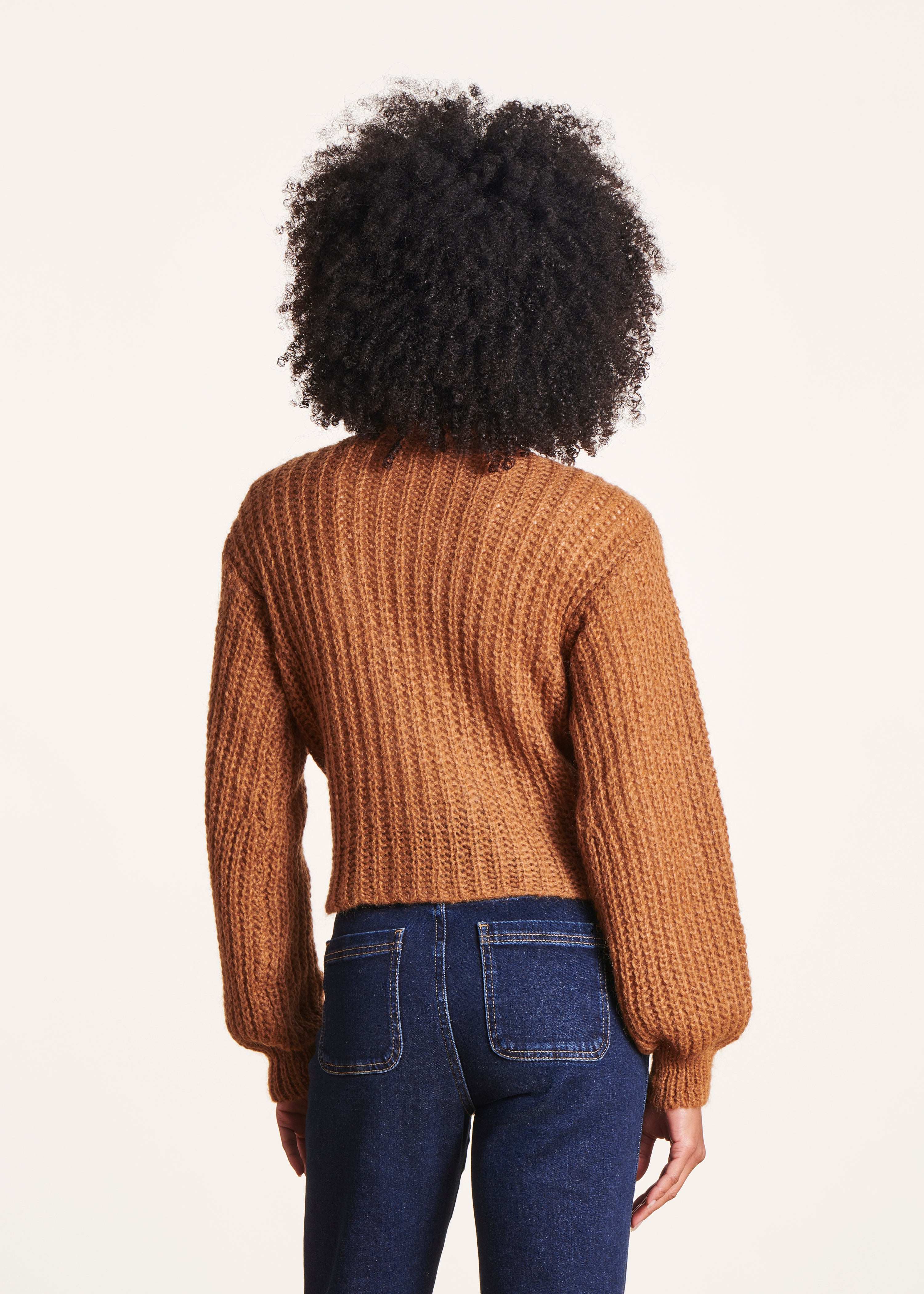 Gilet ample ouvert camel en mohair