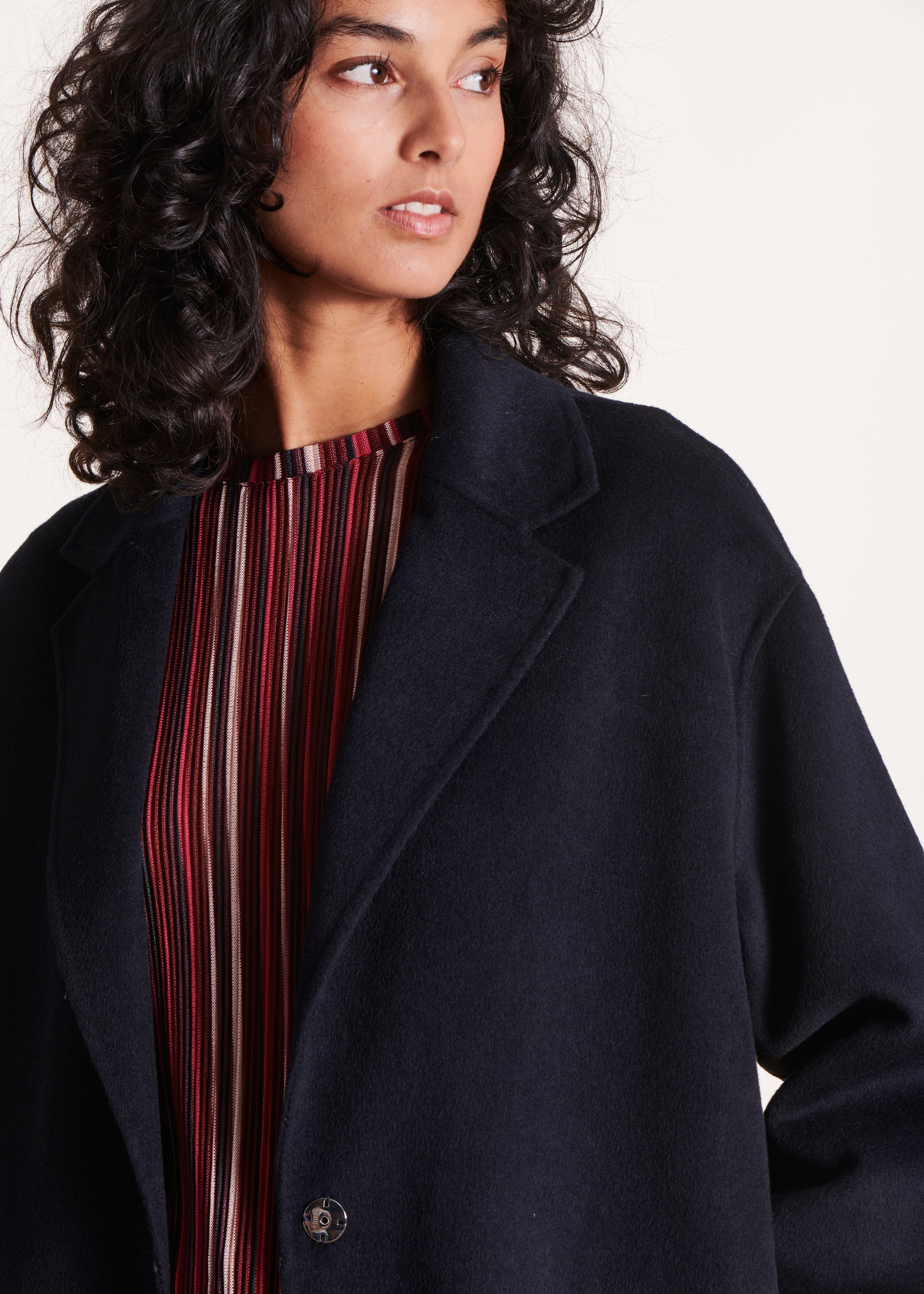 Navy blue mid-length wool coat