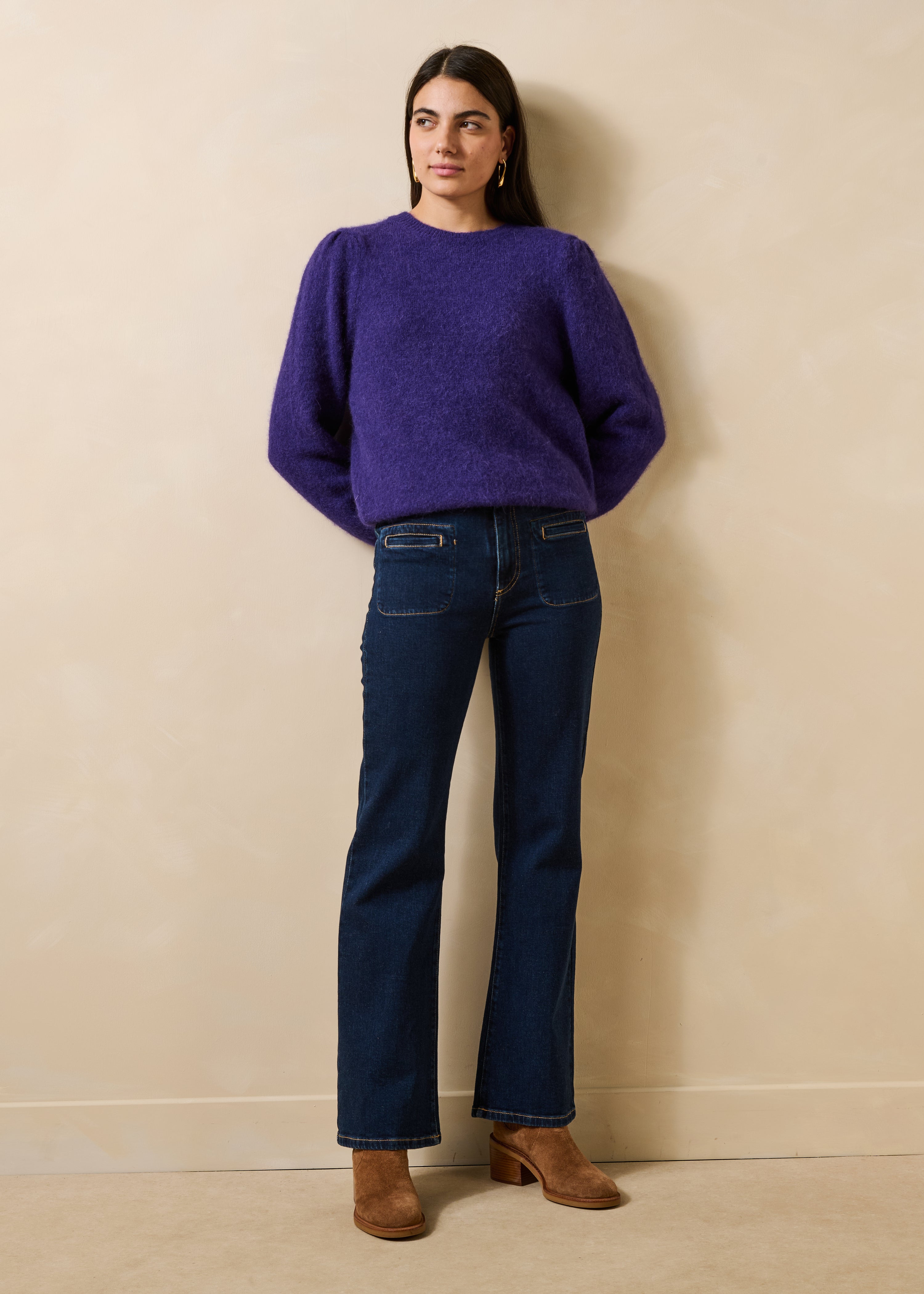 Hoch geschnittene Bootcut-Jeans aus Bio-Baumwolle