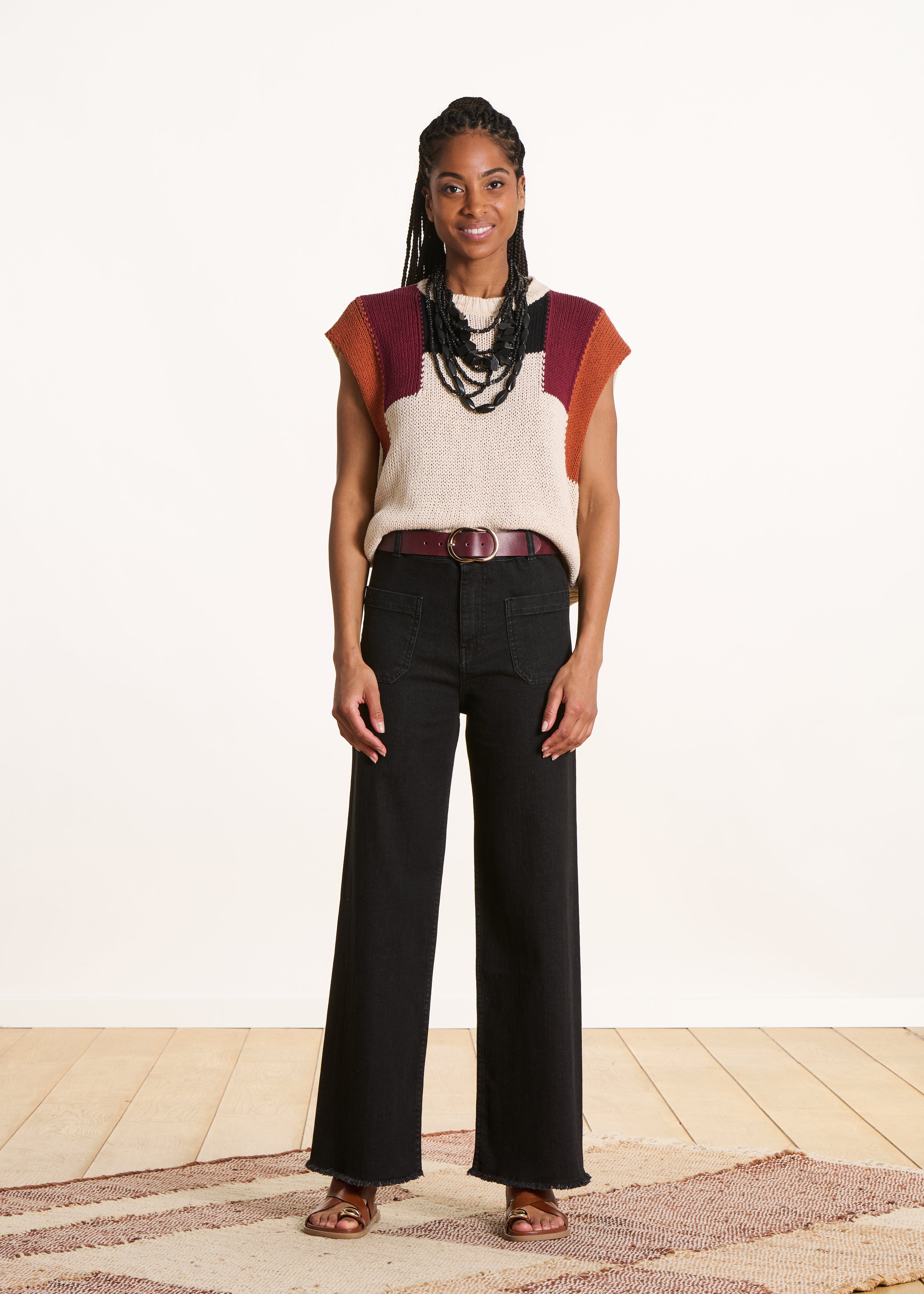 Zwarte flare jeans met hoge taille van biologisch katoen