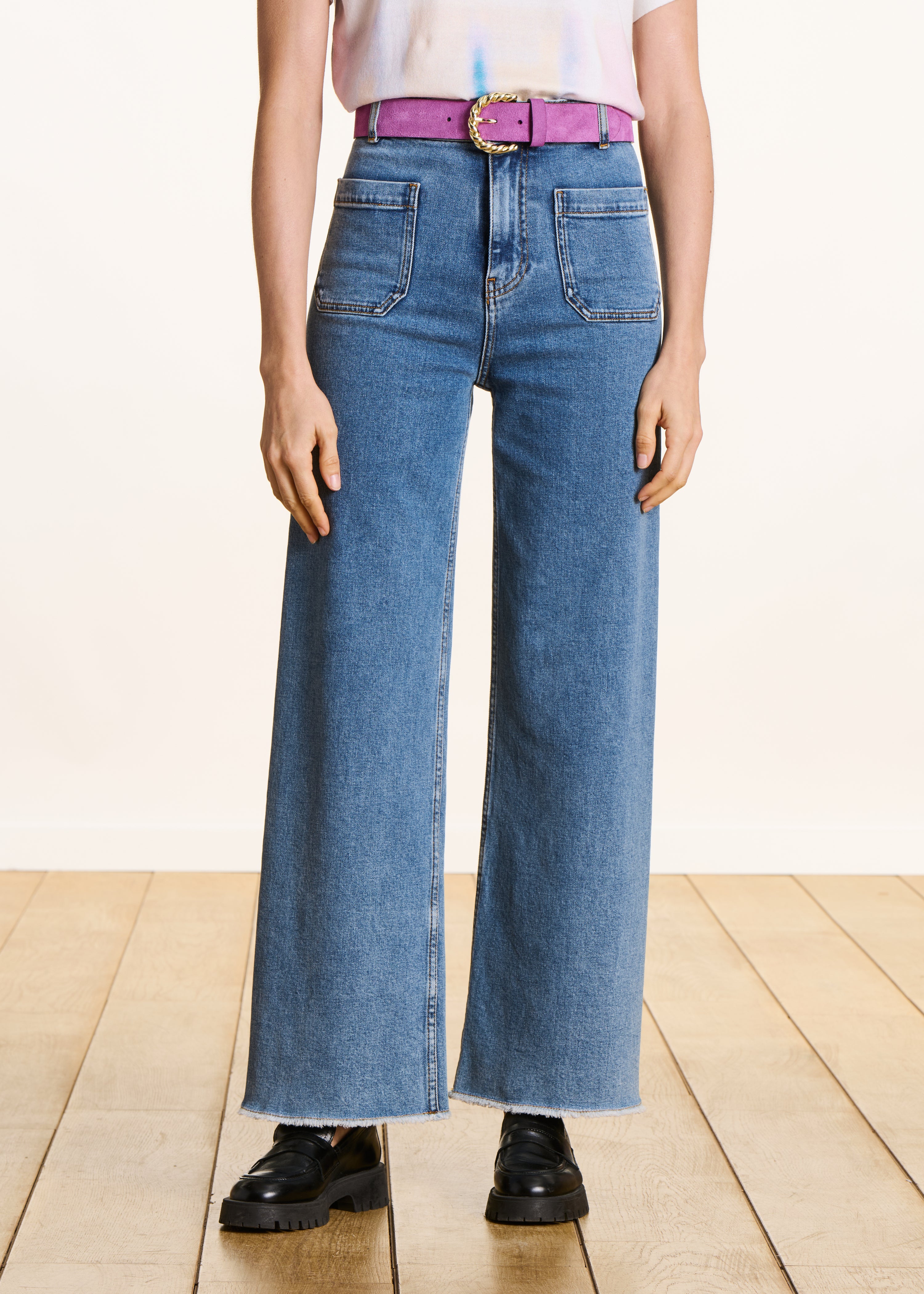 Lichte flare jeans met hoge taille van biologisch katoen