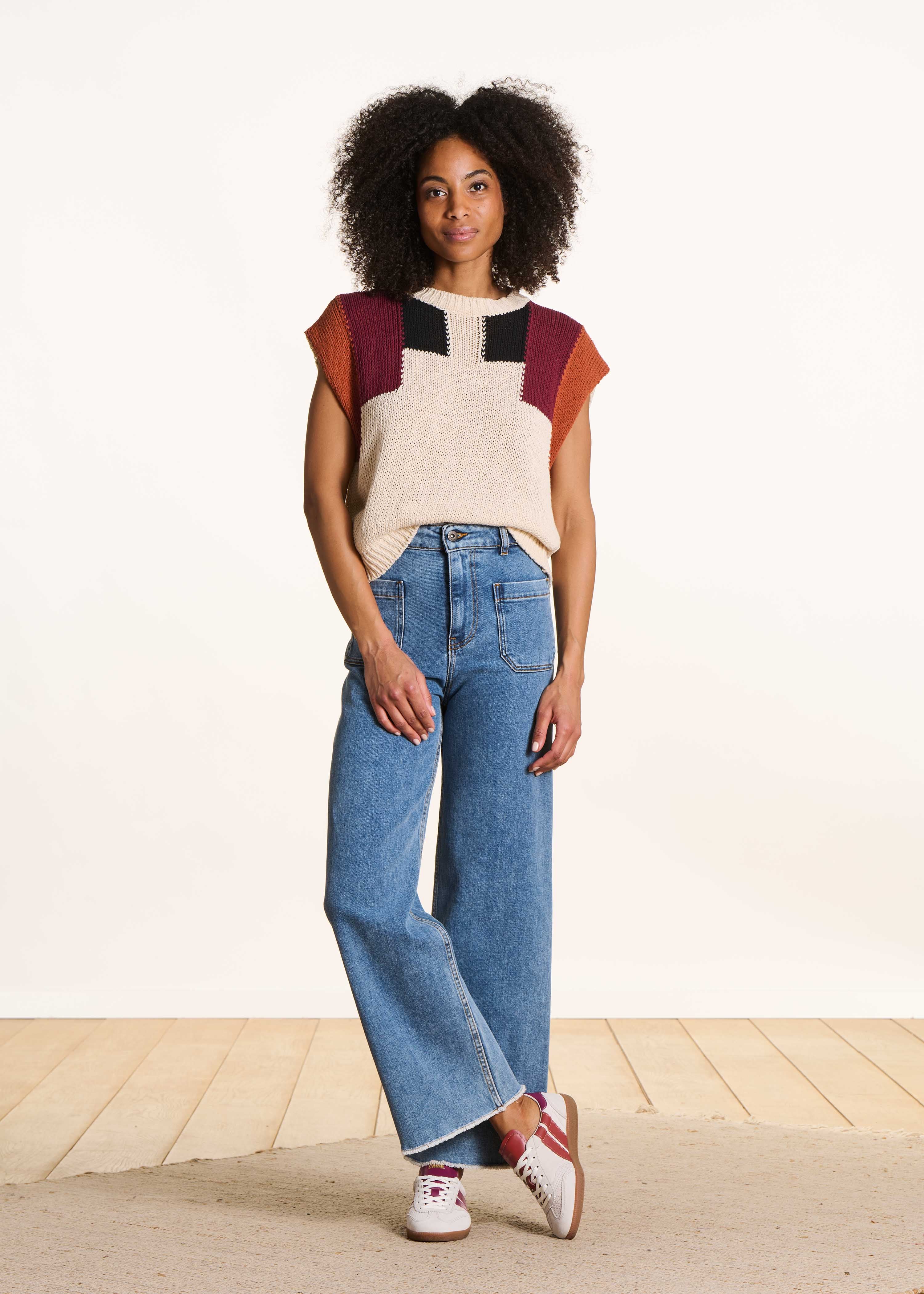 Lichte flare jeans met hoge taille van biologisch katoen